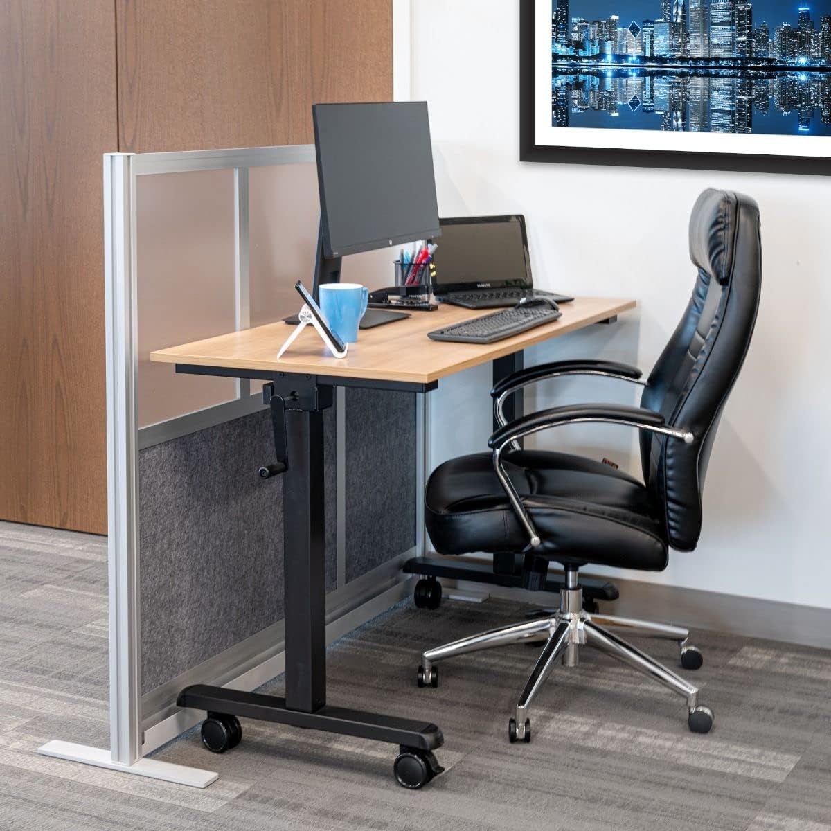 Stand Up Desk Store Expanse Modular Wall | 53'' x 48'' Wall | Expandable Partition Room Divider with Rearrangeable Frosted Acrylic & Sound Absorbent Panels (Silver Frame)
