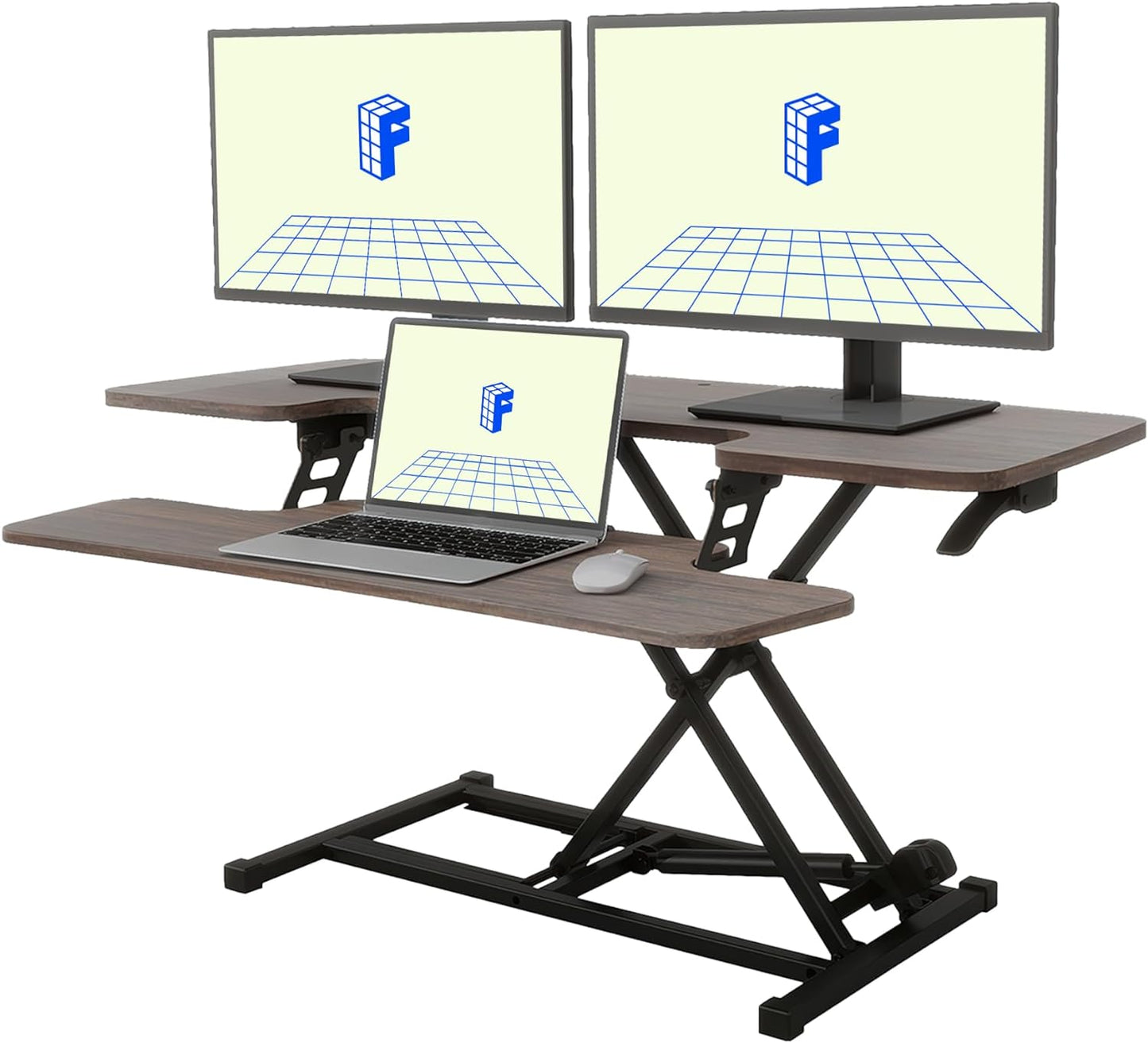 FLEXISPOT 42" Height Adjustable Standing Desk Converter Sit-to-Stand Desk Riser for Home and Office Computer Workstation with Wide Keyboard Tray, Walnut Color