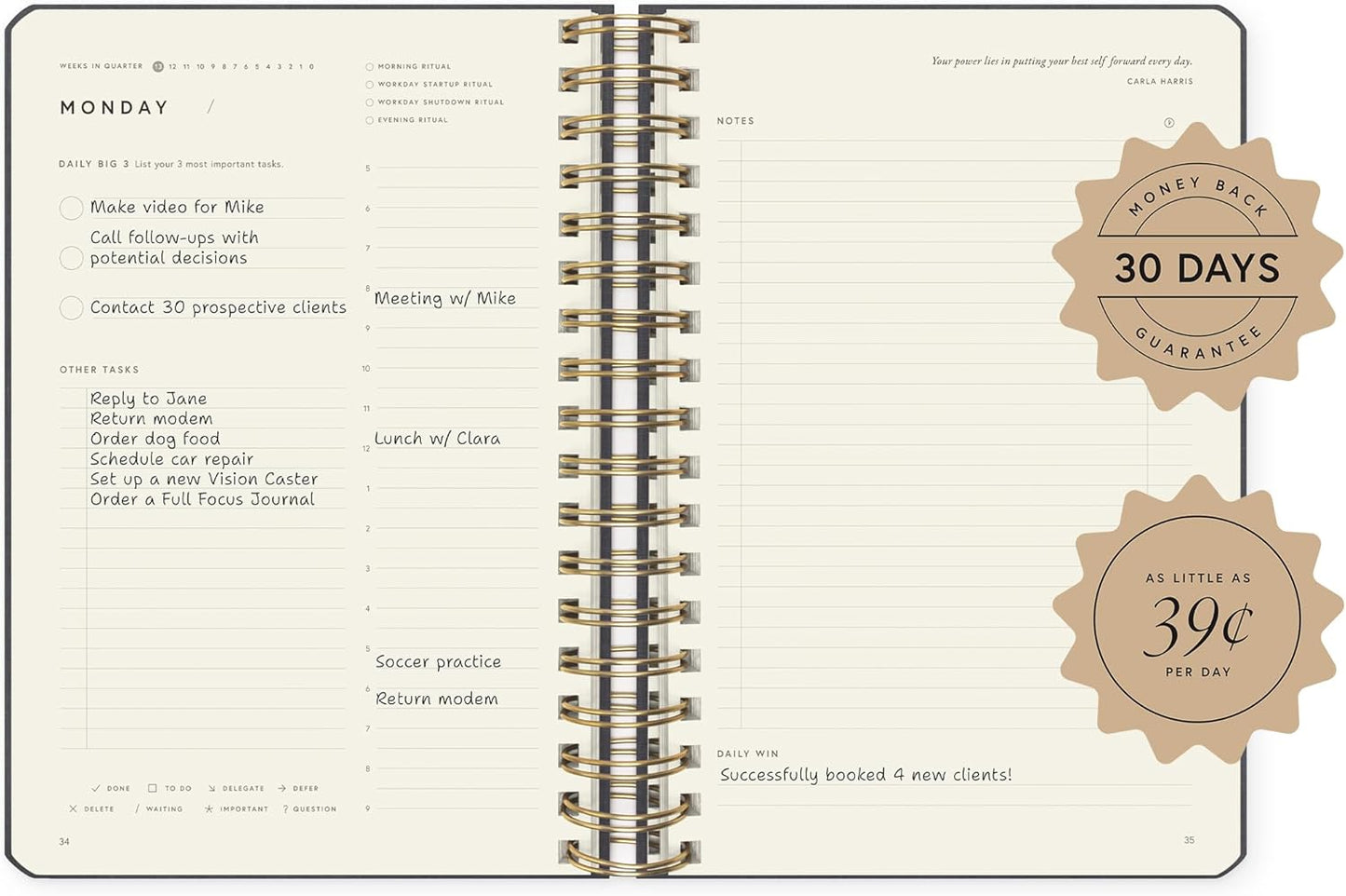 Full Focus Leather Coil Planner by Michael Hyatt - The #1 Daily Planner to Set Annual Goals, Increase Focus, Eliminate Overwhelm, and Achieve Your Biggest Goals - Hardcover (Navy Blue)
