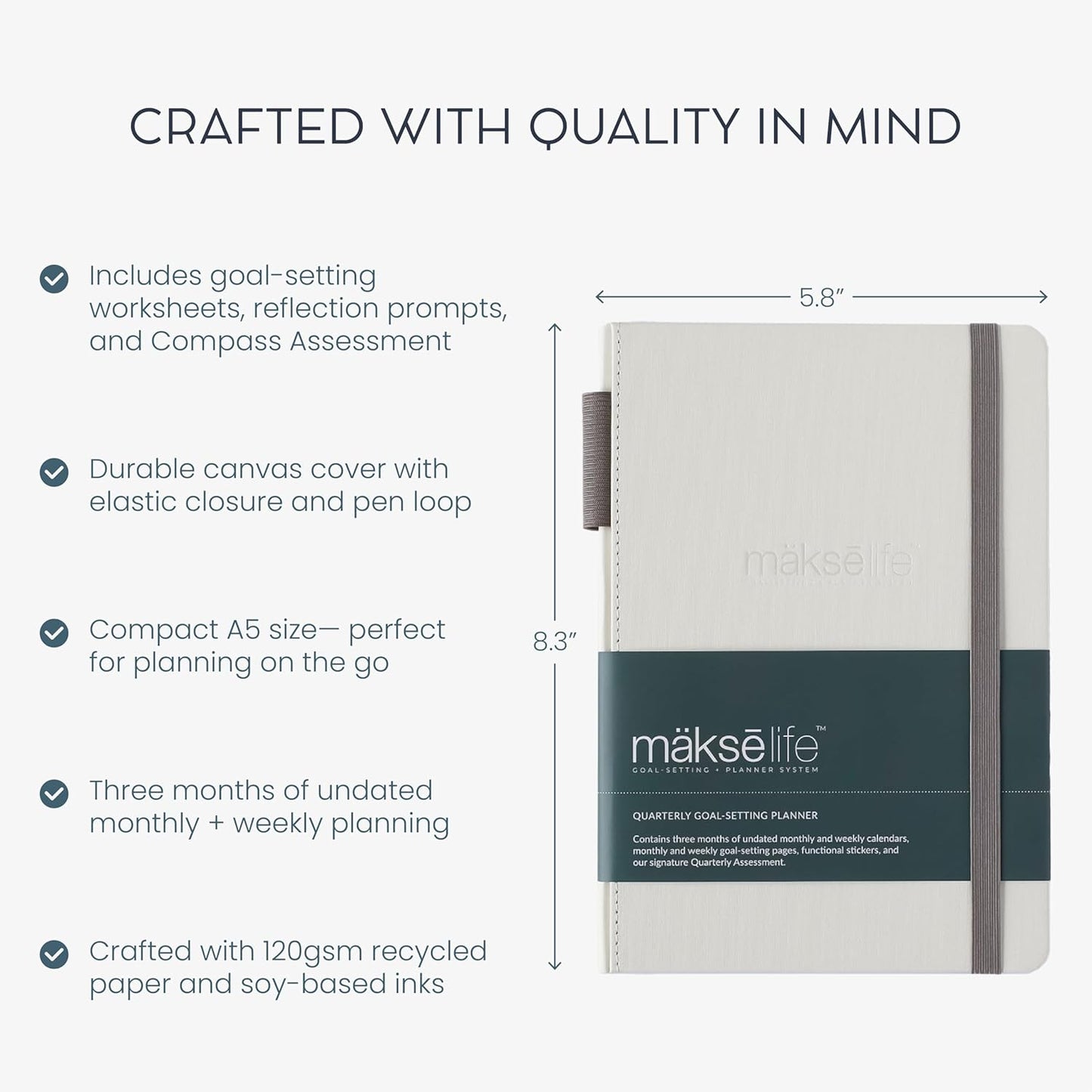 90-Day Quarterly Planner - Entrepreneur Goal Setting & Project Management, Undated 3-Month Productivity Planner for Small Business Owners, Cream