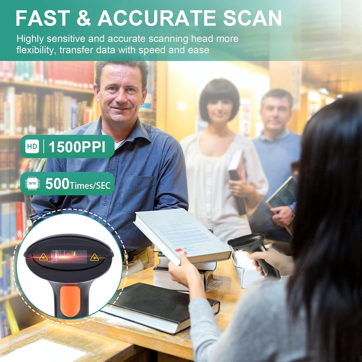 USB 1D Barcode Scanner, Handheld Wired Laser Barcode Reader with Stand Plug and Play Bar Code Scanners for Warehouse, Library, Supermarket