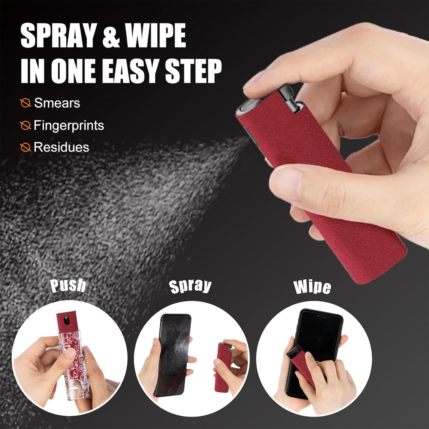walrfid 2 Pack Car Screen Cleaner, Computer Screen Cleaner Spray and Wipe, Laptop Cleaning Mist Kit for Electronic iPad, iPhone, Phone, MacBook, TV, Car Monitor Display, with Graffiti Case, Black Red