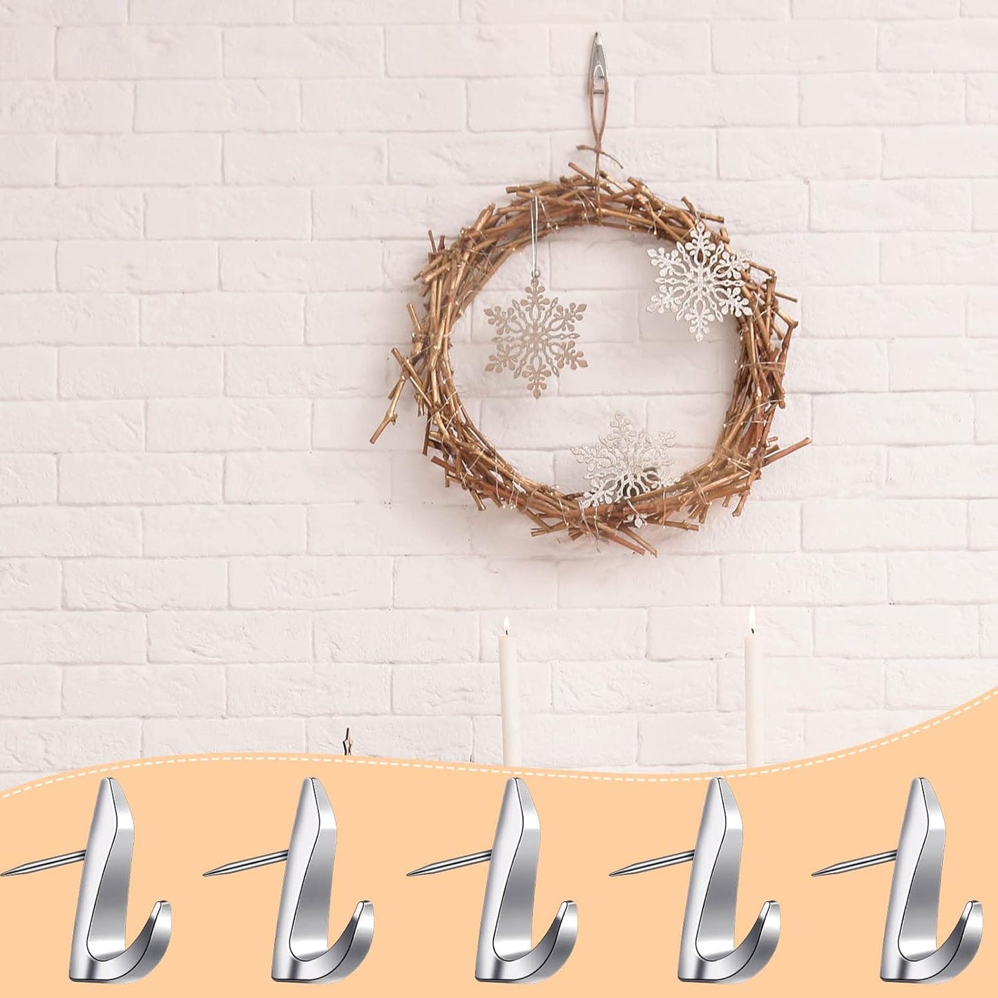 Ferraycle 30 Pieces Metal Push Pin Hangers 20 lbs Picture Hooks Zinc Alloy Thumb Tacks Hanging Hooks with Nails for Home Office Fabric Wall Wooden Board (Silver)