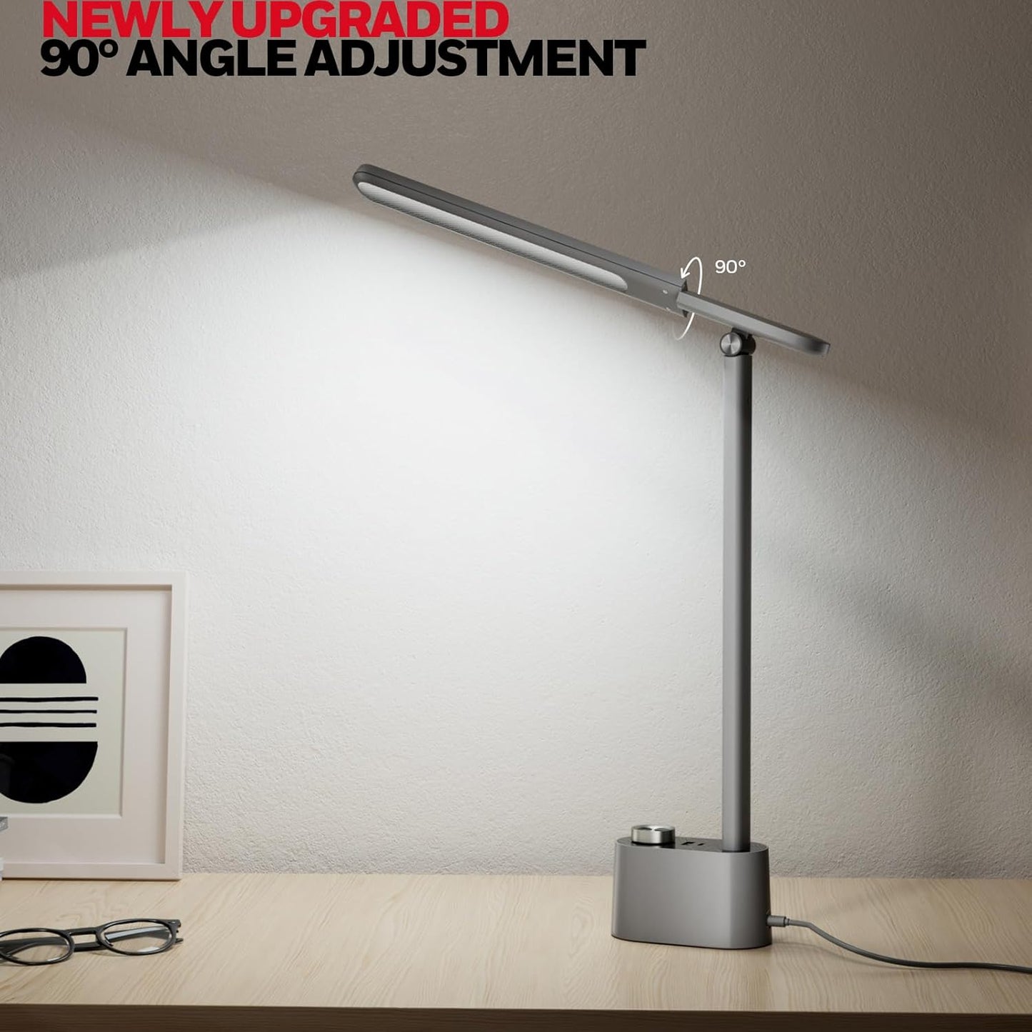 Honeywell Upgraded LED Desk Lamp - H01 Pro Sunturalux™ Foldable Desk Light with USB A+C Charging Port, 3 Color Modes Dimmable Table Lamp for Home Office Reading(Grey)