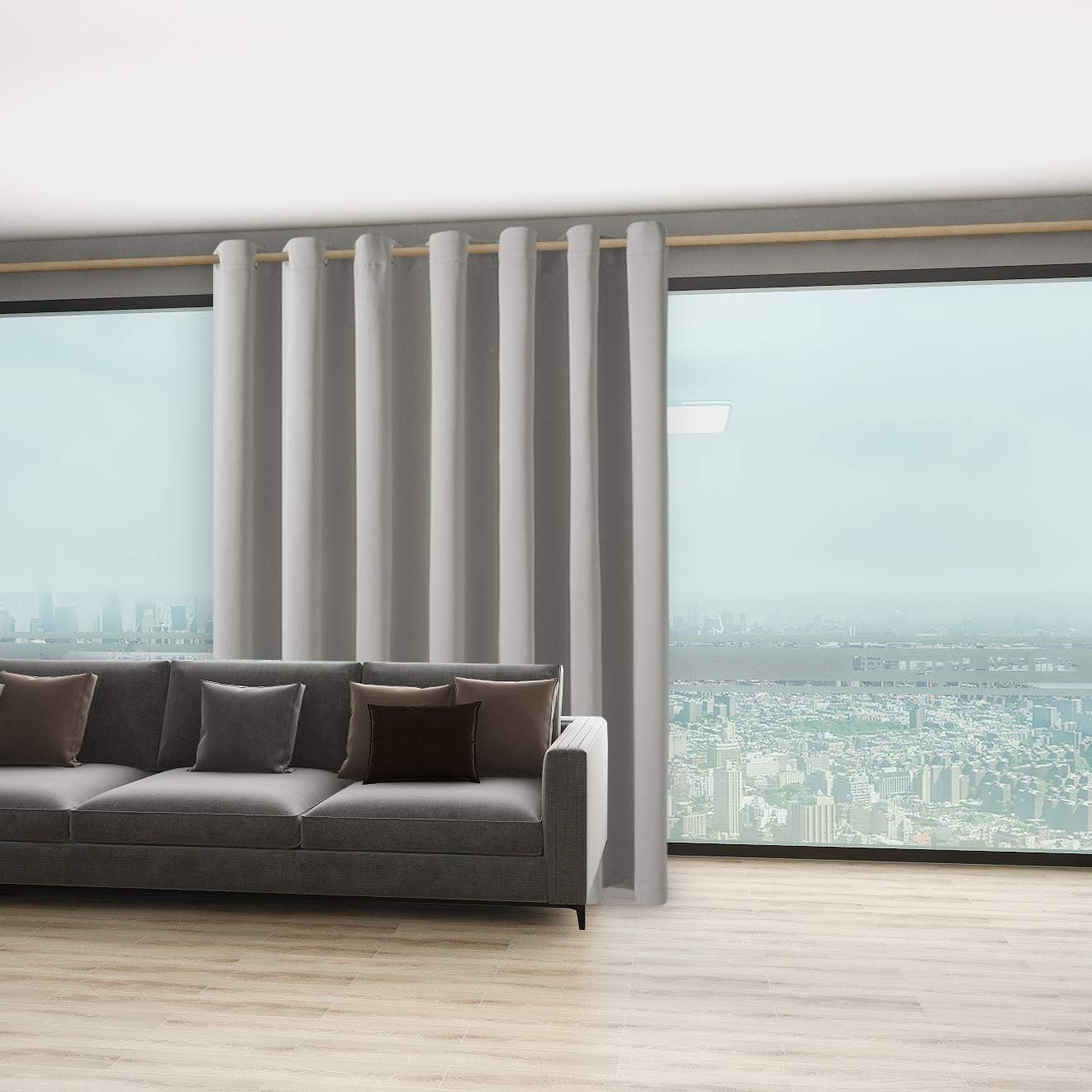 BONZER Room Divider Curtain Total Privacy Wall Extra Wide Grommet Room Darkening Curtains for Patio Sliding Glass Door, 108L x 150W Inch (9L x 12.5W ft), 1 Panel, Silver