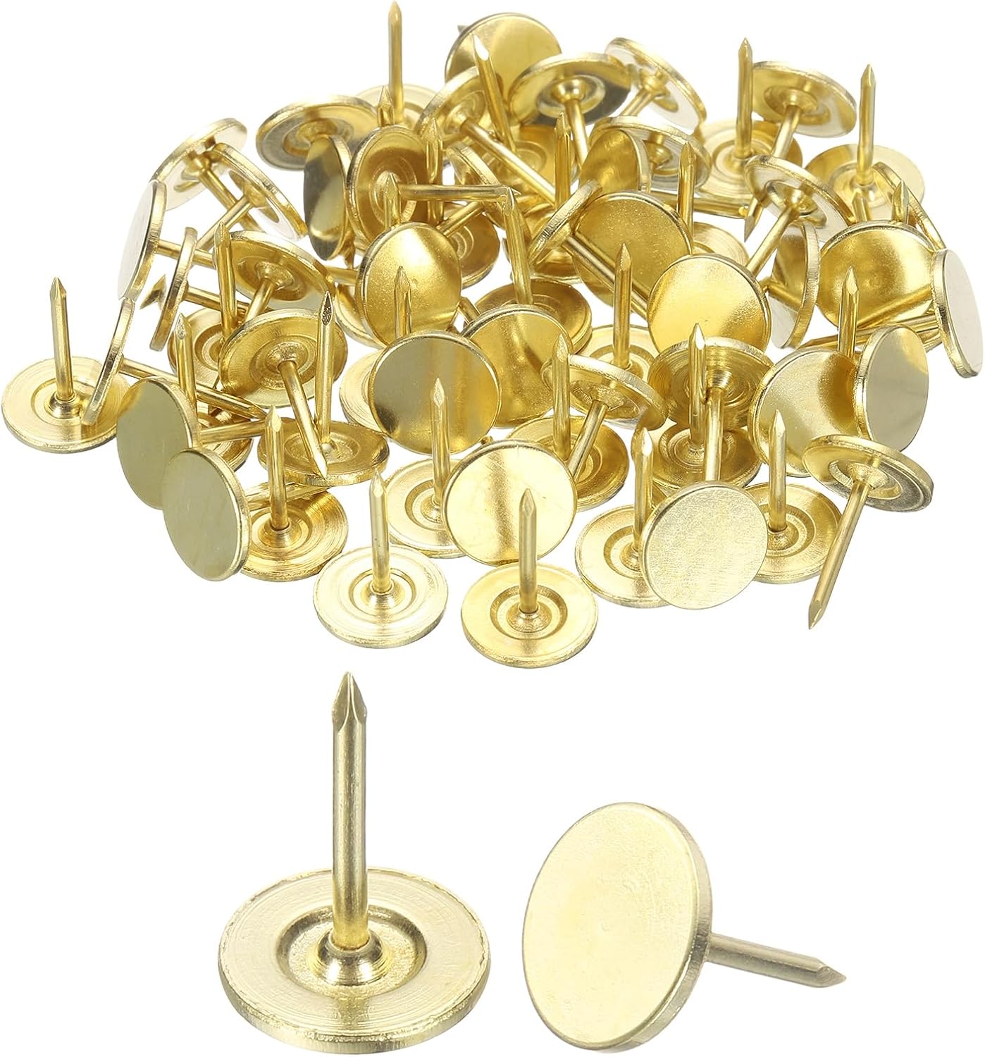 uxcell 100Pcs Upholstery Tacks, 11mmx15mm Flat Head Thumb Tack Decorative Furniture Nails Push Pins for Furniture Sofa Headboards, Gold