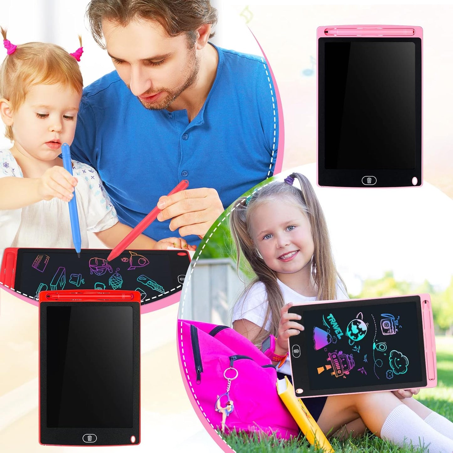 Tinlade 12 Pack LCD Writing Drawing Tablets 8.5 Inch Bulk Colorful Doodle Board Erasable Electronic Painting Drawing Pads Learning Toy Gifts for Kids Christmas School(Pink, Green, Red, Blue)