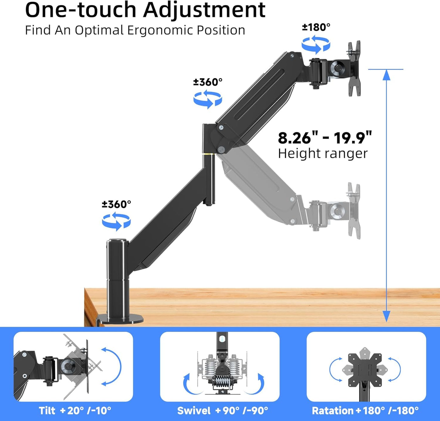 Suptek Ultrawide Single Monitor Arm Mount for 17 to 43 Inch Heavy Duty Curved Screen,Holds 28.6 lbs,Adjustable Gas Spring Monitor Arm Desk Mount Stand,75/100 Vesa Mount,Black(MD71M)