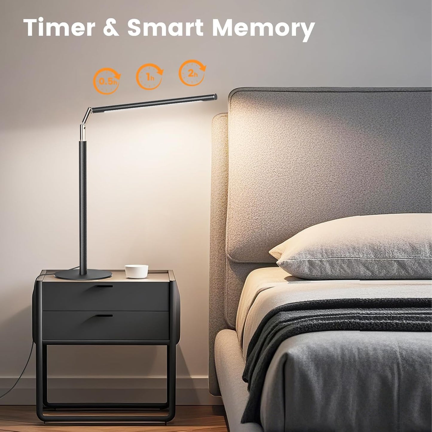 Metal LED Desk Lamp for Home Office - Foldable Industrial Desk Light with Base, 16" Dimmable Table Lamp for Reading, 4 Color Temps, 15W Modern Desktop Lamp for College Dorm Study Task Work