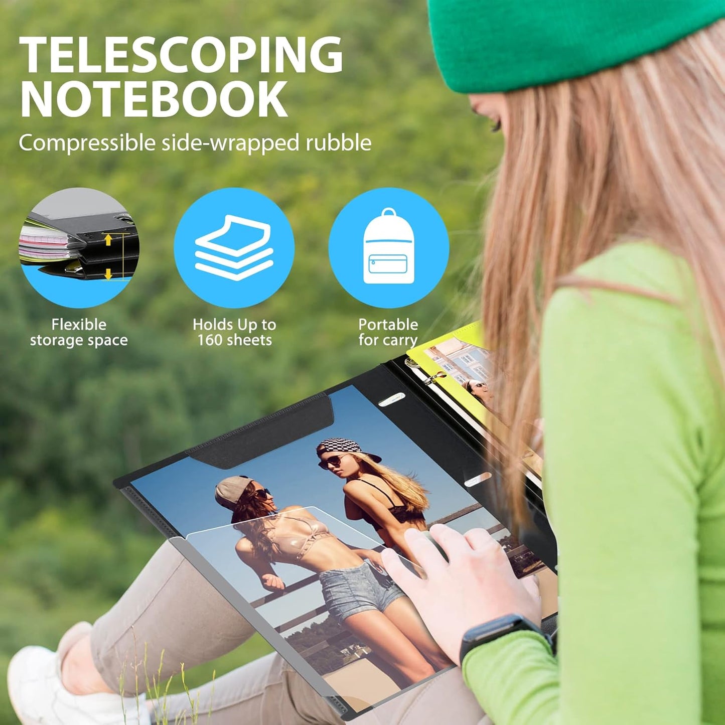 WOT I 1-Pack Telescoping 3 Ring Binder Notebook - Customizable Cover, 5 Dividers & Pocket Folder in One Slim Organizer (60 Sheets Included), Black