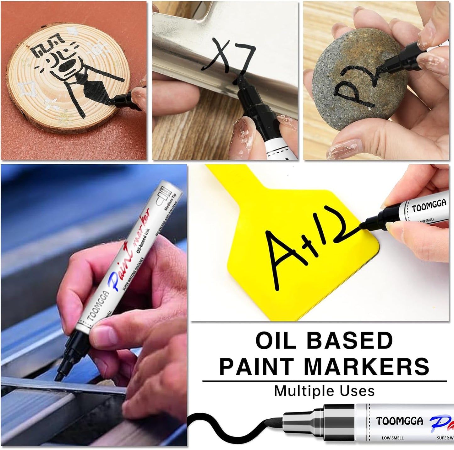 Yellow Permanent Paint Pens Paint Markers - 2 Pack Oil Based Markers, Quick Drying and Waterproof Marker Pen, Car Tire, Metal, Rock Painting, Wood, Ceramic, Plastic, Canvas, Mugs, Medium Tip