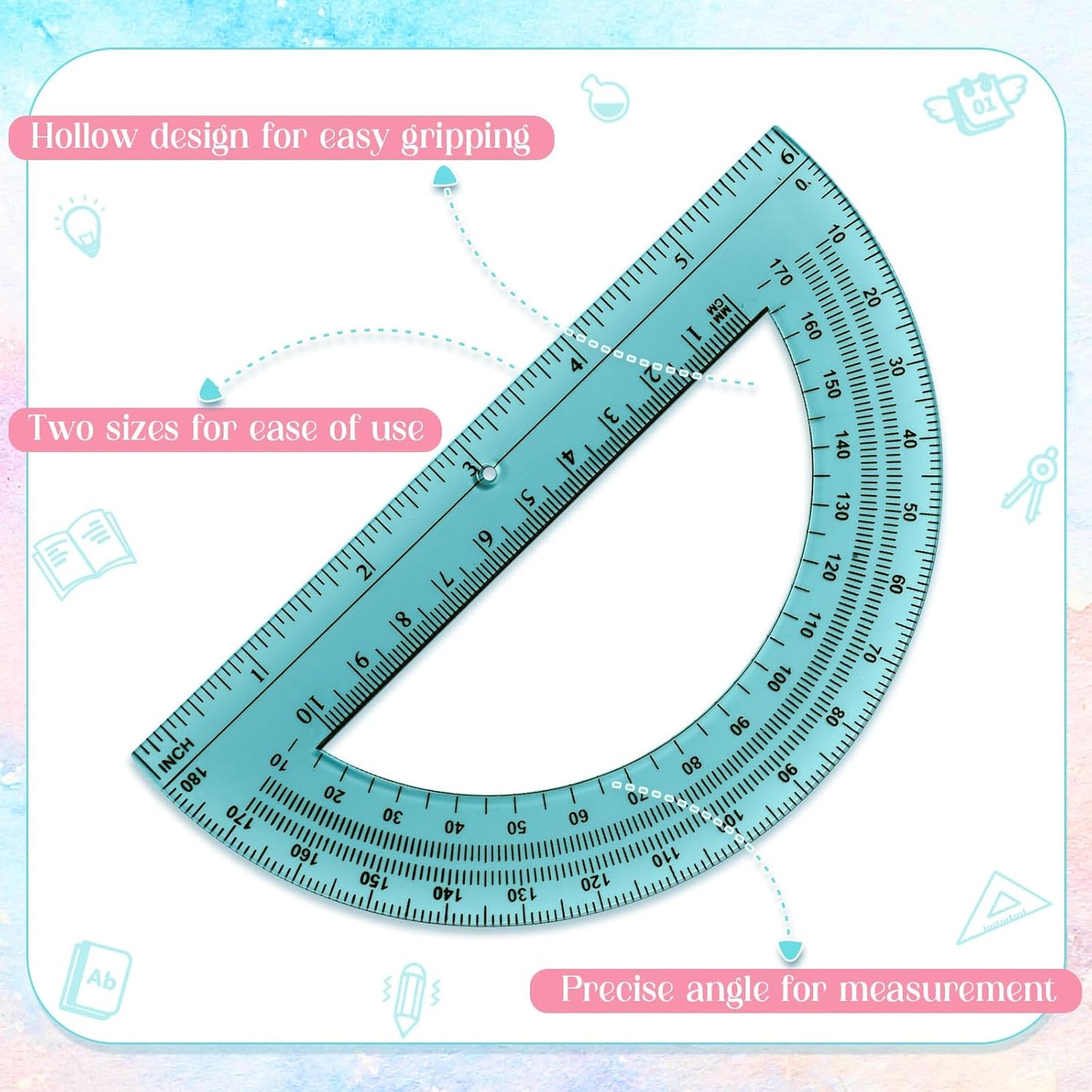 36 Pcs of Colorful Plastic Protractors 180 Degrees 6 Inches Mathematical Protractor Translucent Geometric for Learn Office Measurement Drawing