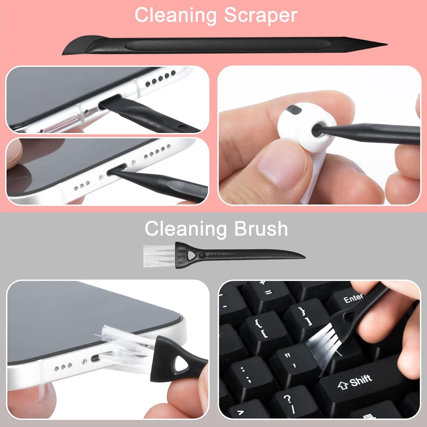 2Pcs Screen Cleaner Spray and Wipe for Laptop Monitor and Car Screens, Phone Touchscreen Mist Cleaning Kit for Cellphone, Tablet, PC, Computer, LCD, Eyeglass, iPhone, iPad, Mac Pro - Black and Pink