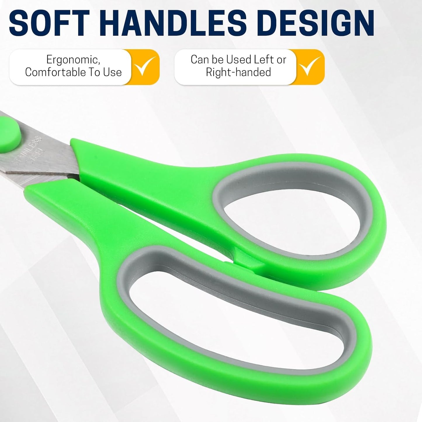 24-Pack 8" All Purpose Heavy Duty Sharp Scissors Bulk for Office School Home Stainless Steel Blades Safety Soft Grip Handles,Right/Left Handed Scissors