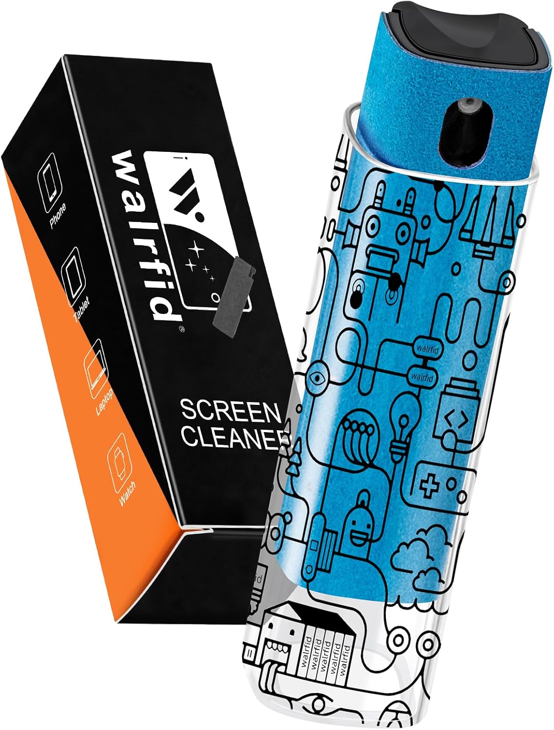 walrfid Car Screen Cleaner, Computer Screen Cleaner Spray and Wipe, Laptop Cleaning Mist Kit for Electronic iPad, iPhone, Phone, MacBook, TV, Monitor, Tablet Display, with Black Graffiti Case - Blue