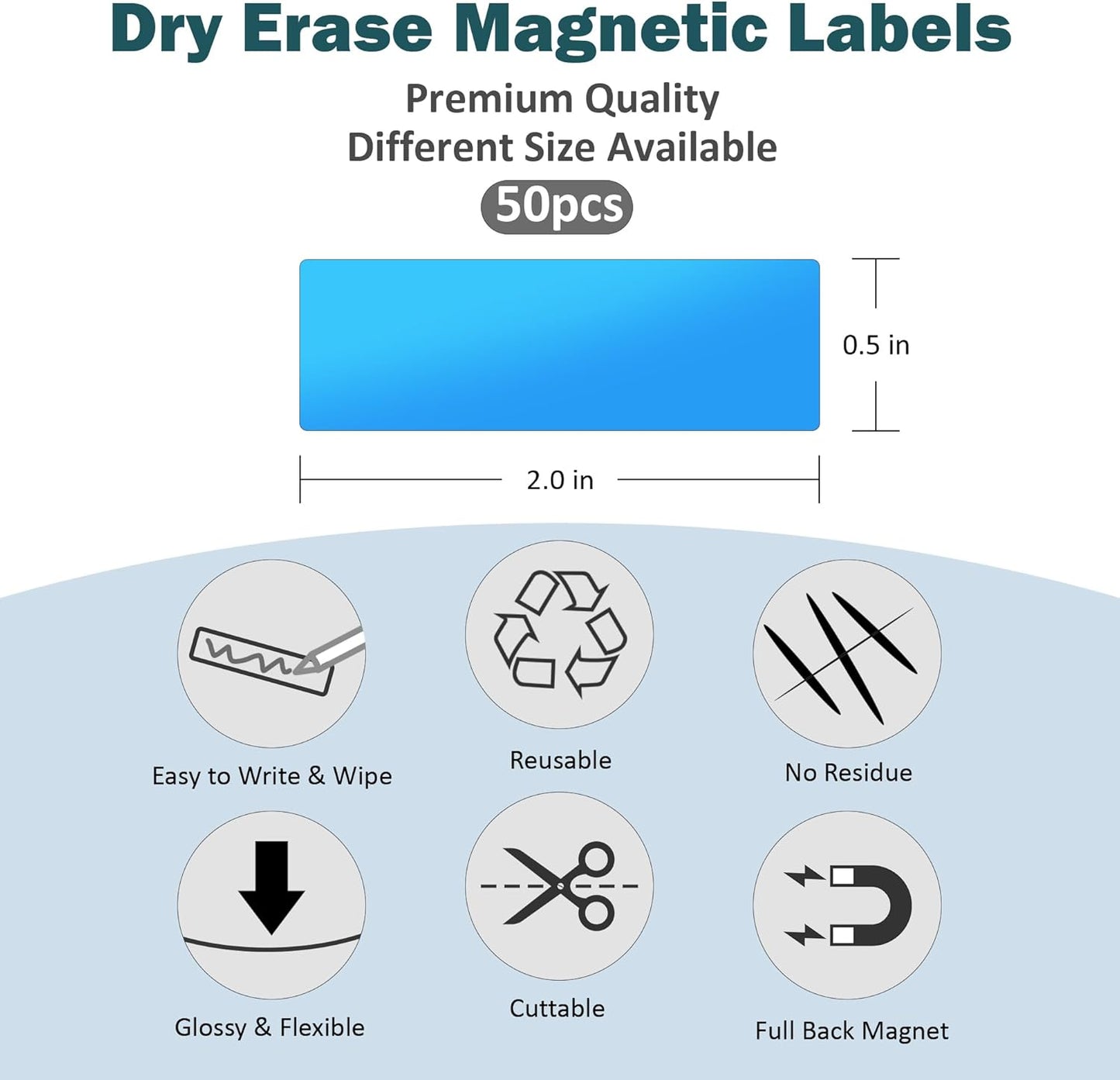 LLPT Dry Erase Magnetic Labels 0.5" x 2" 50 Packs Blank Writable Magnet Stickers Reusable for Refrigerator Shelf Whiteboard Toolbox Craft and Other Metallic Surfaces Yellow (DML0520YW)