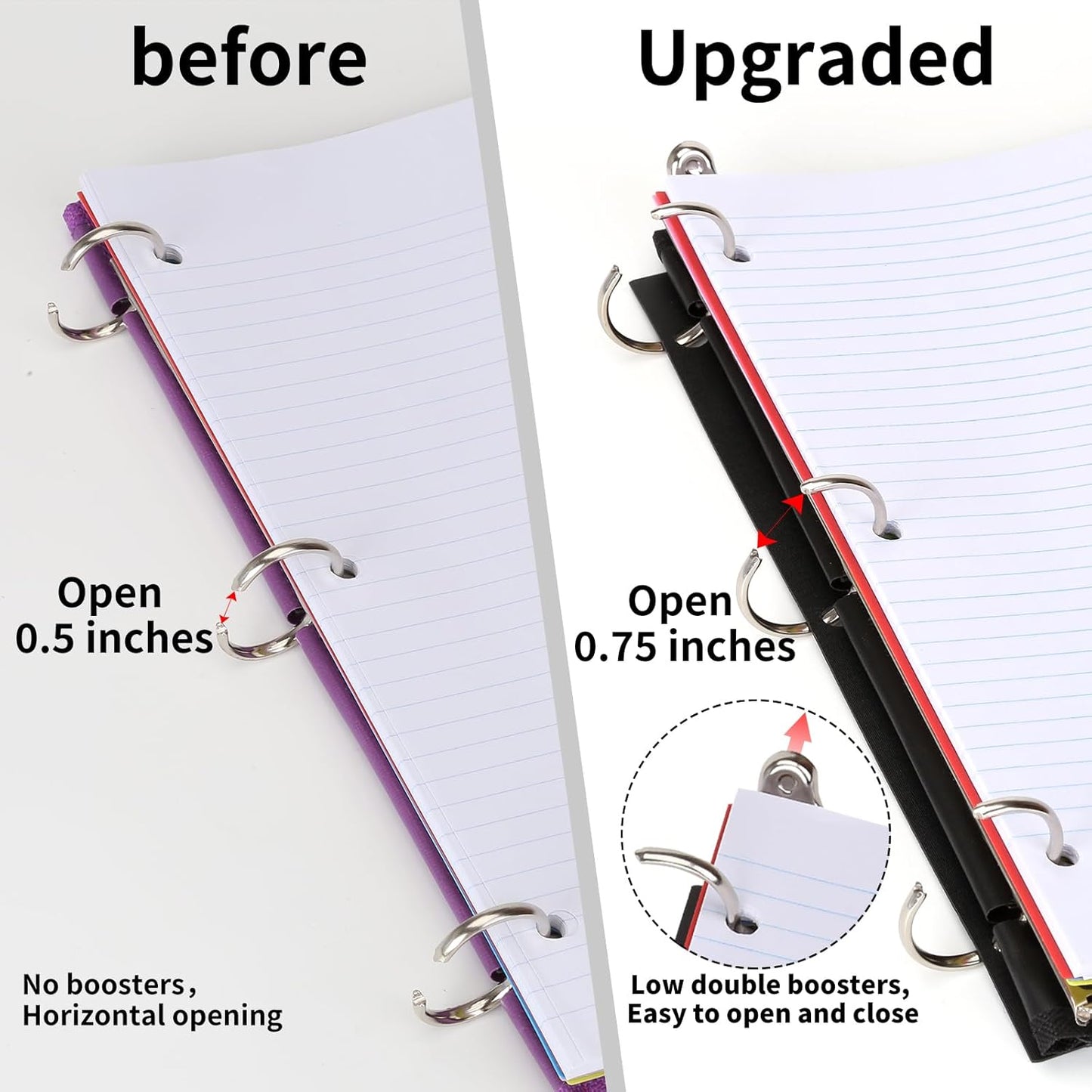 2 Pcs Pivotable Refillable Notebook, Upgraded 1 Inch 3 Ring Notebook Binder, 100 College Ruled Paper, 5 Subject Notebook with Dividers and Folder Pockets, Tabs- Black