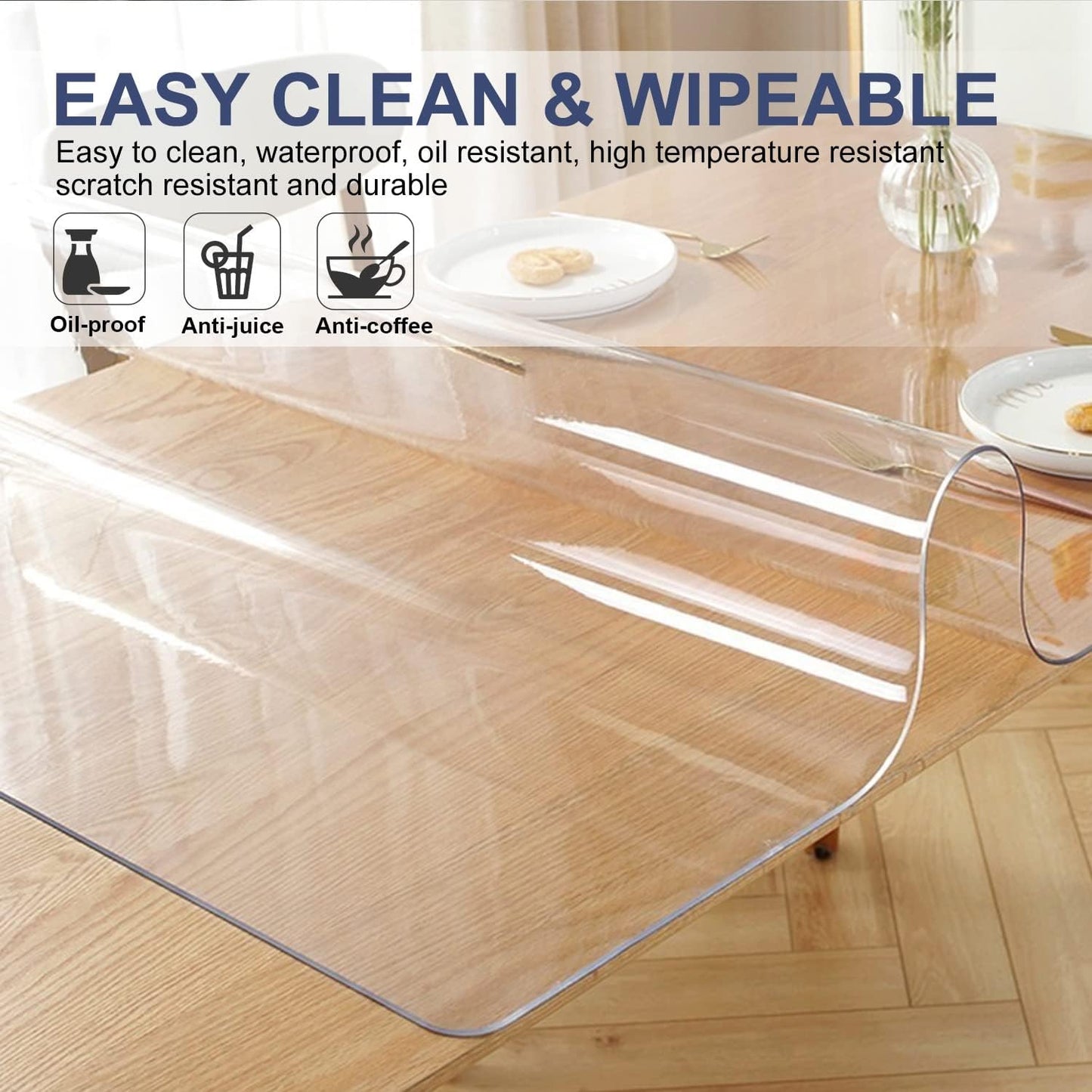 56x84 in 1.5mm Thick Clear PVC Tablecloth Crystal Vinyl Table Cover Protector for Conference, Buffet, Coffee, Patio, Banquet, Dining Tables
