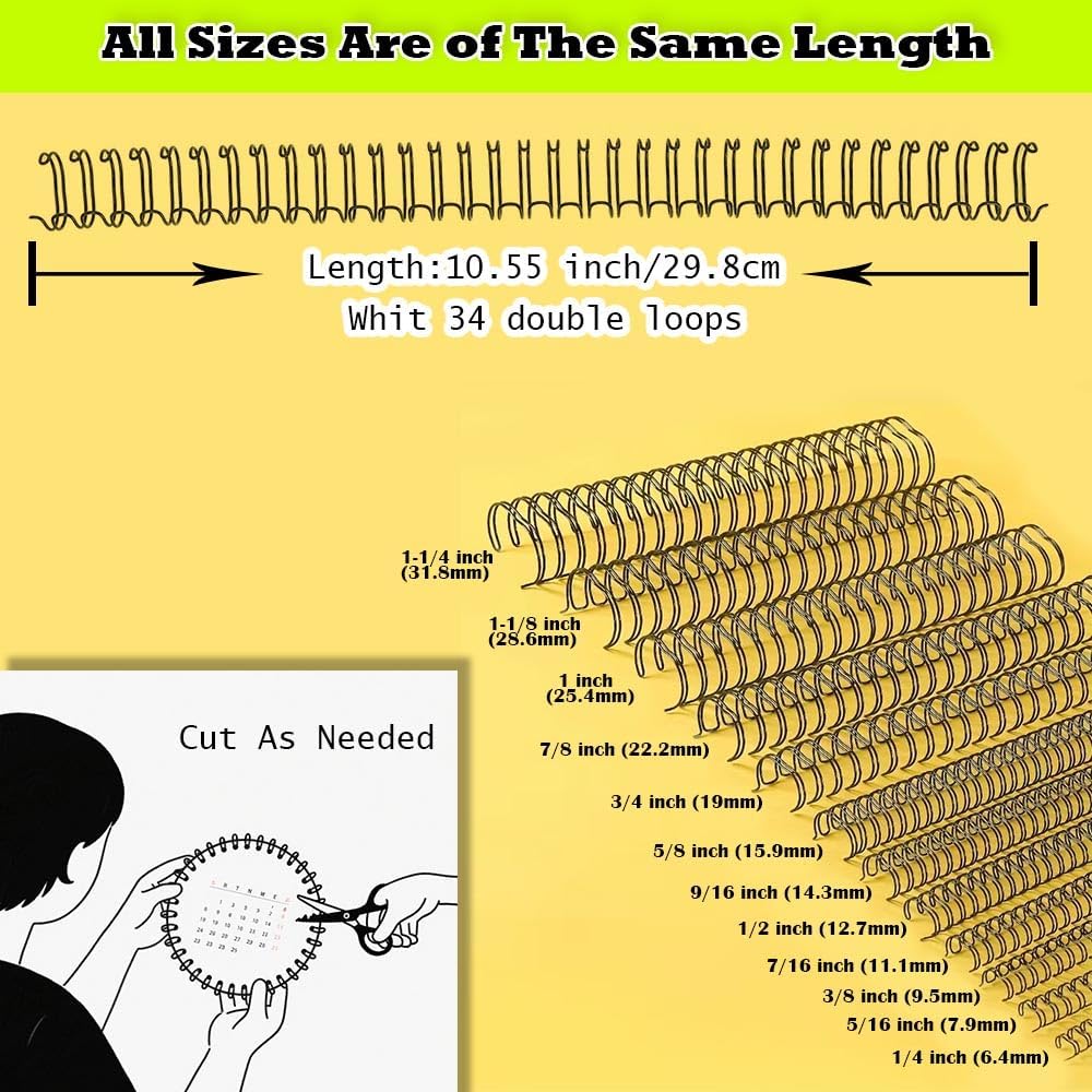 100 Pack Double Loop Wire Binding Spines, 3 to 1 Pitch,1/2 Inch Wire Cinch Book Binding Fit for School Office Notebook Maker, YolieraArt Metal Spiral for Bindings, (100 Sheet Capacity, White)