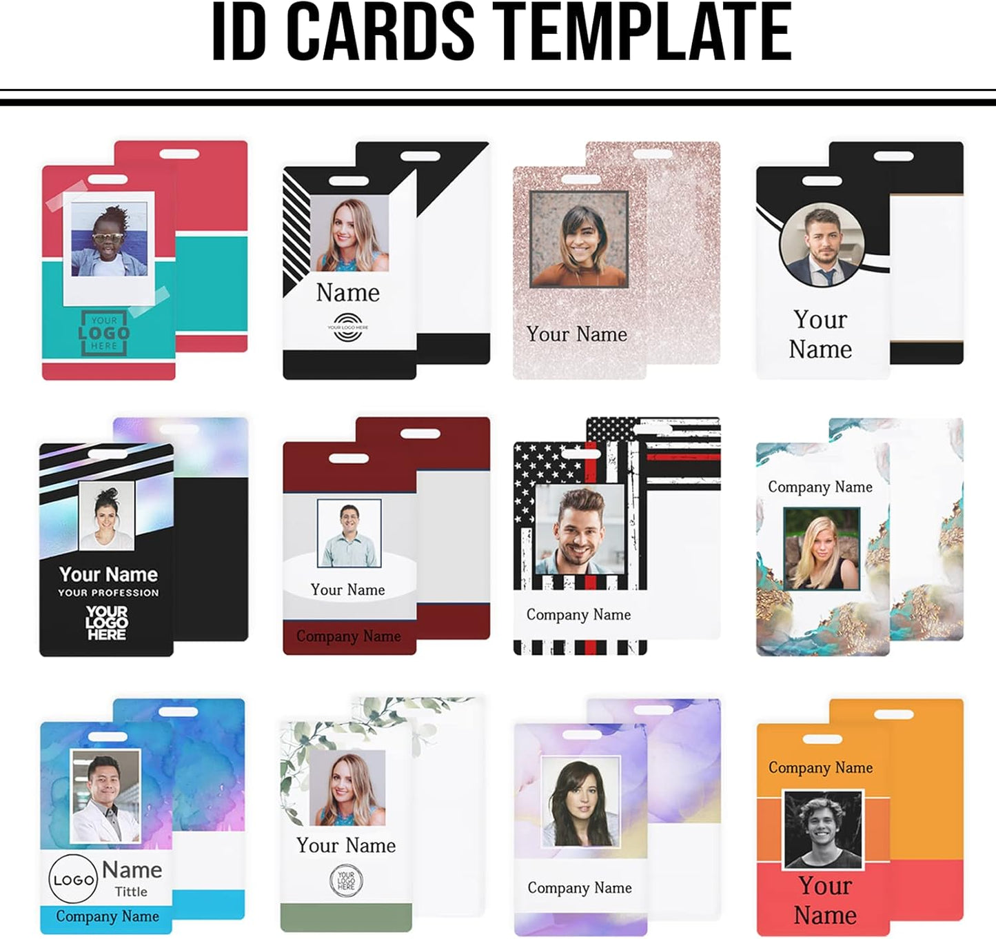 Custom Id Badge, Personalized Employee Photo Identification Card with Lanyard, Durable ID Card for Office Worker Doctor Nurse Student-Vertical-Template8