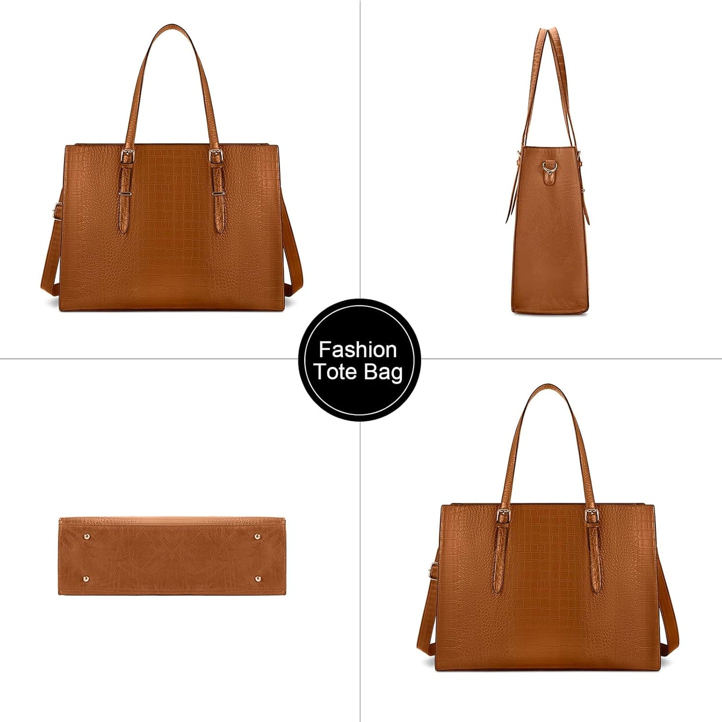 Laptop Bag for Women 15.6 Inch Laptop Tote Bag Leather Classy Computer Briefcase for Work Waterproof Handbag Professional Shoulder Bag Women Business Office Bag Large Capacity(Brown)
