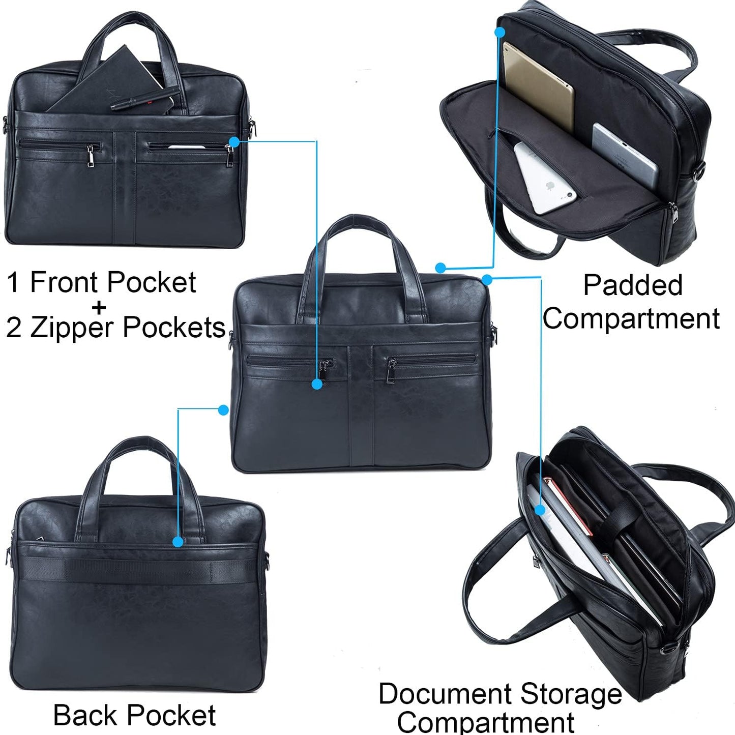 seyfocnia Men's Leather Messenger Bag, Laptop Briefcase Business Satchel Computer