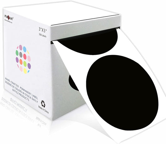 PARLAIM 3 Inch Round Permanent Adhesive Color Cod Dot Stickers,500 per Dispenser Box Roll dots Label Inventory Circle Stickers (Black)