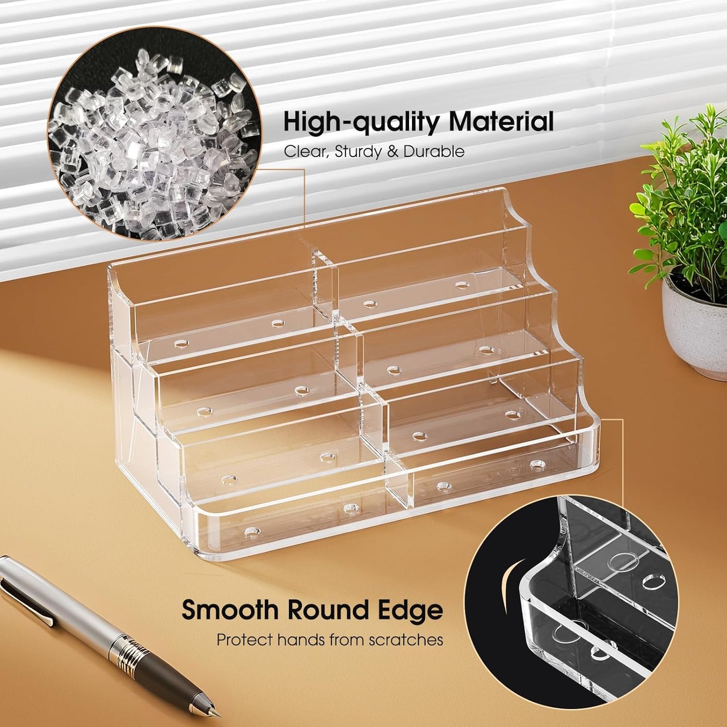 MaxGear Acrylic Business Card Holder for Desk Multiple Business Card Holders, Premium Cards Stand for Workspace, Clear Plastic Display Holder with 4 Tier for Office, 8 Pocket, 400 Cards Capacity