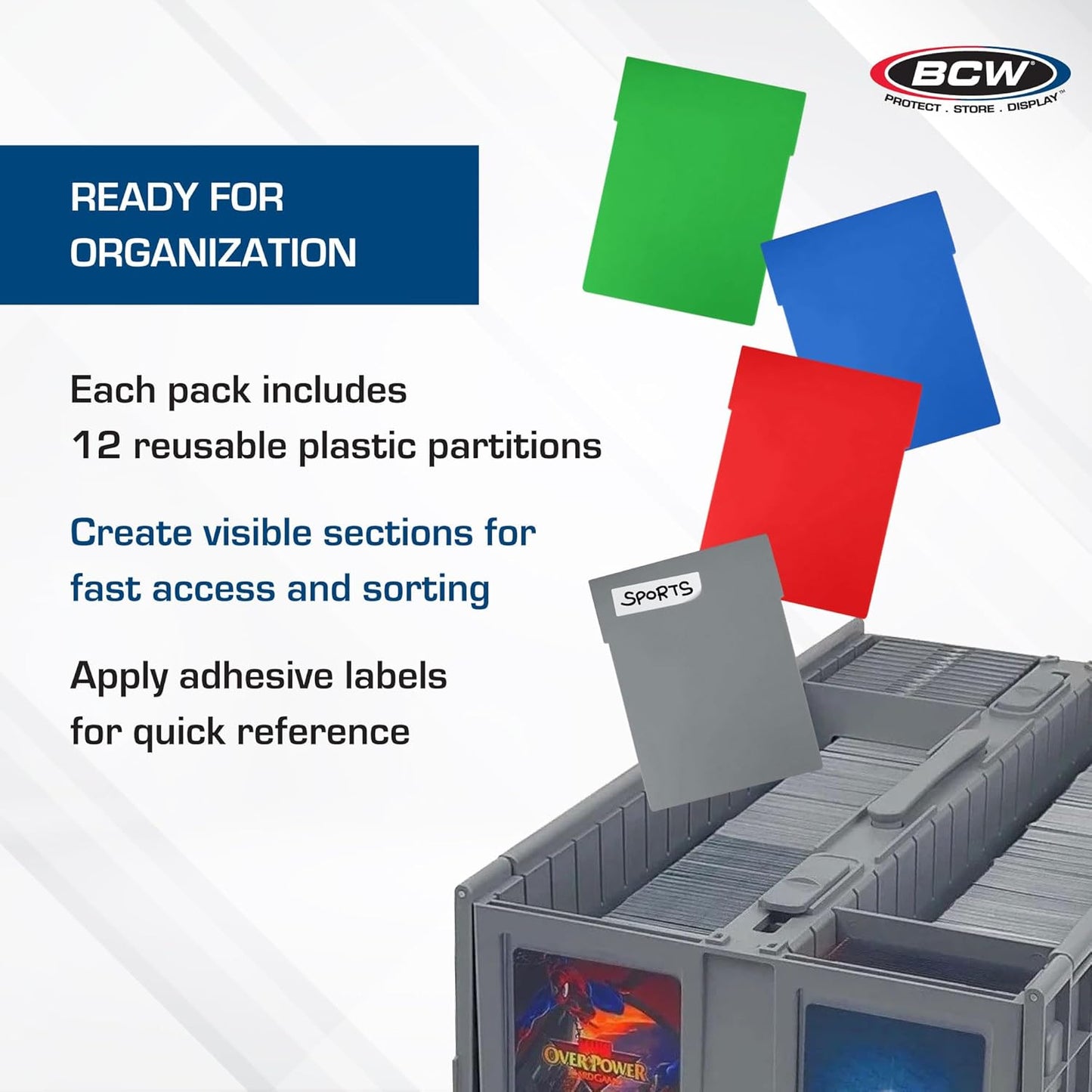 BCW Collectible Card Bin Partitions - Red | Dividers for BCW Card Bins & 6 Drawer Card Catalog | Divide and Organize Your Trading Card Collection | Visible Sections, Adhesive Label-Friendly
