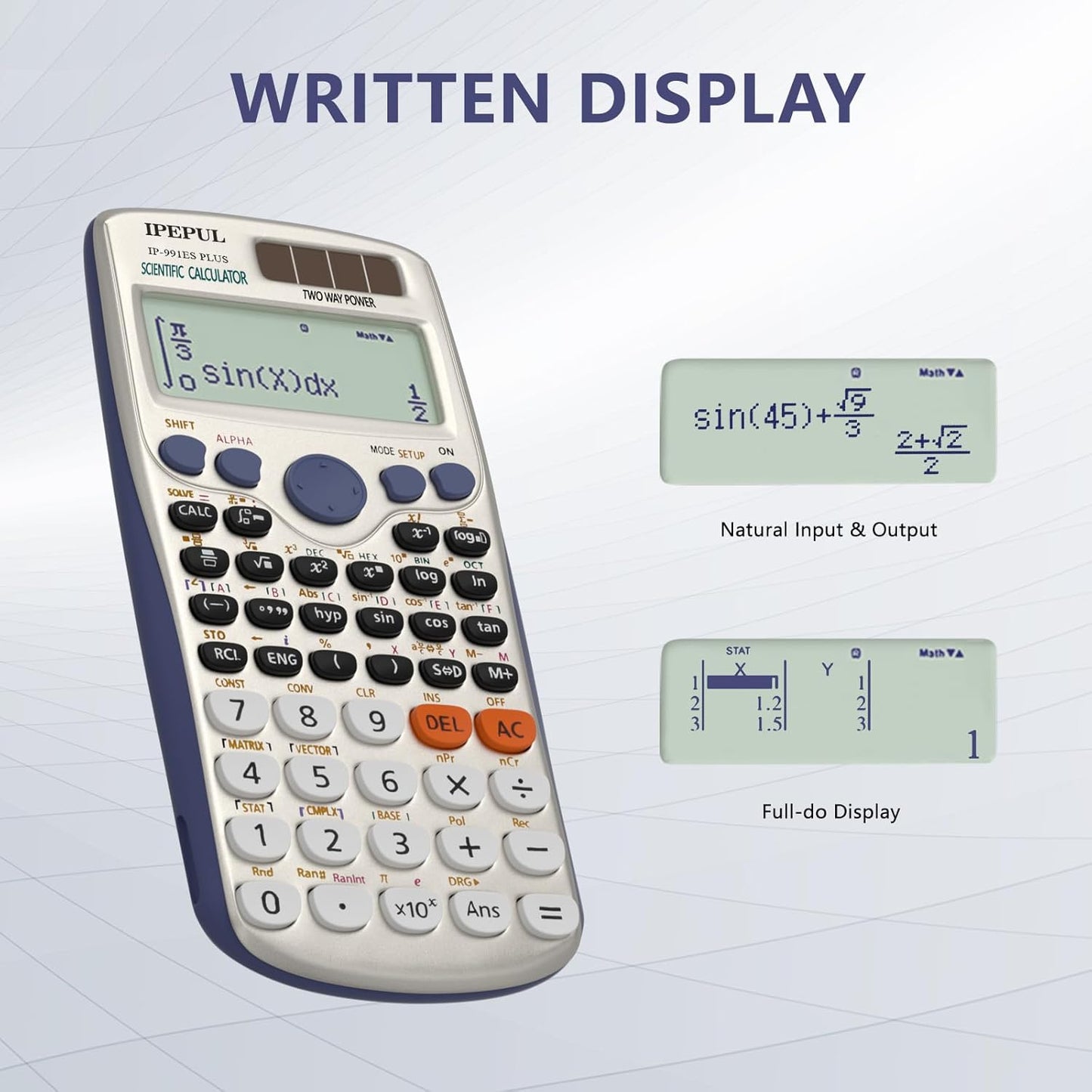 Scientific Calculators, IPepul Math Calculator with 417 Function, Solar Battery Power and 4-Line Display, School Supplies for Middle High College Students Teachers(991ES Plus)