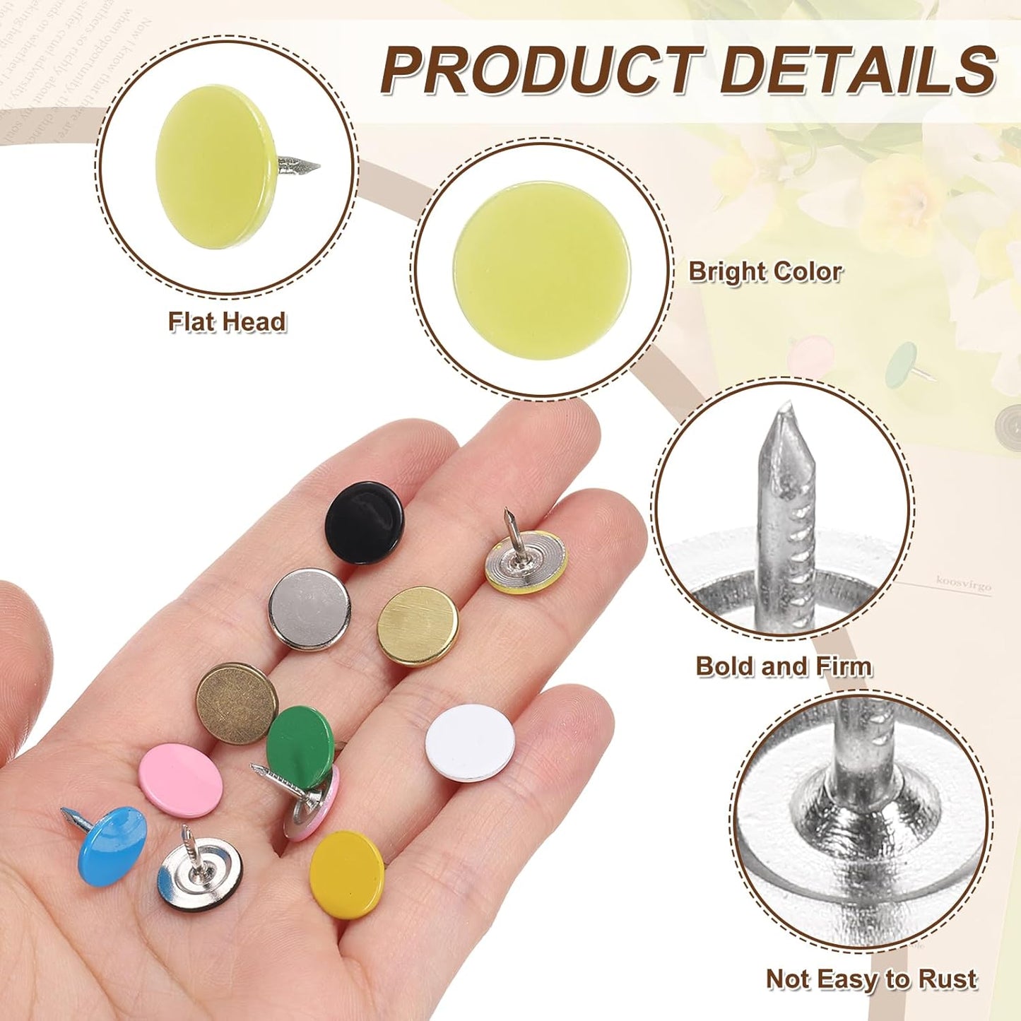 uxcell 150Pcs Upholstery Tacks, 11mmx10mm Flat Head Thumb Tack Decorative Furniture Nails Push Pins for Furniture Sofa Headboards, Light Yellow