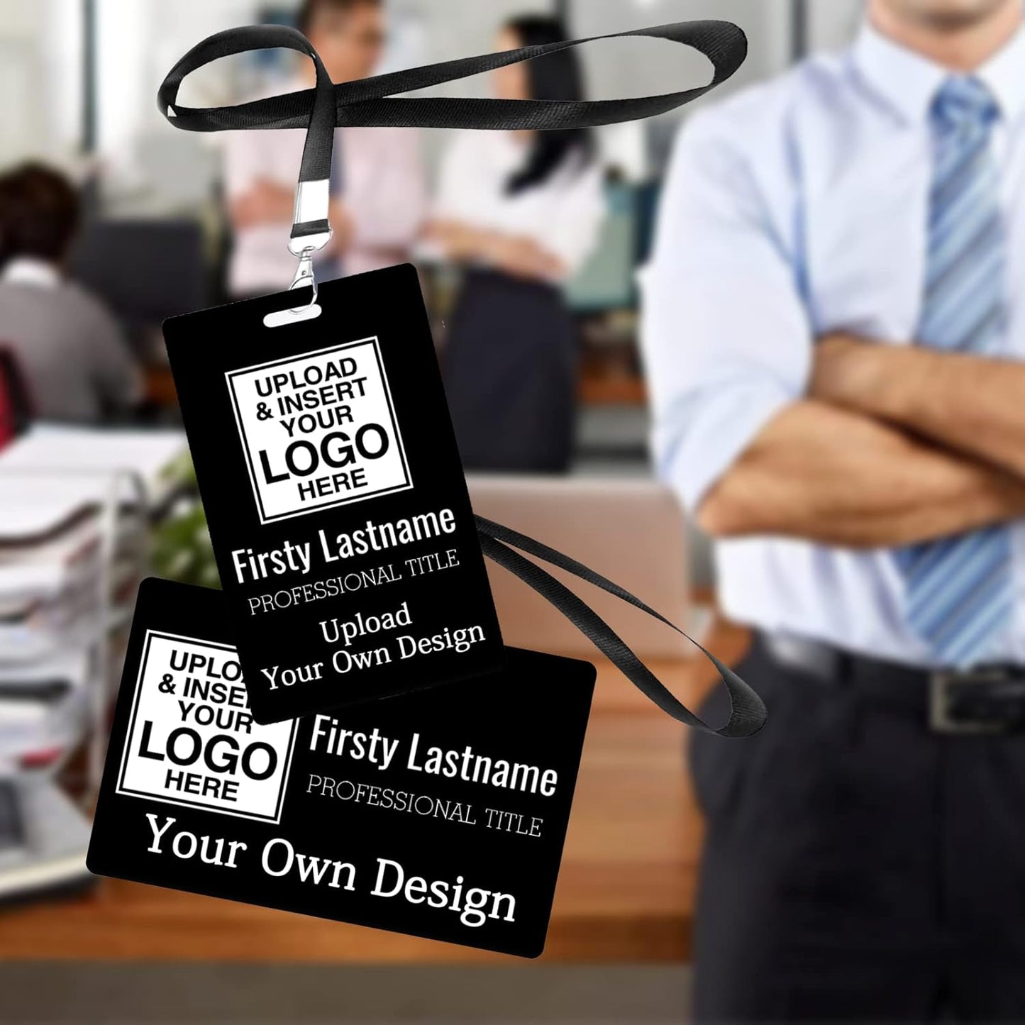 Custom Id Badge, Personalized Employee Photo Identification Card with Lanyard, Durable ID Card for Office Worker Doctor Nurse Student-Vertical-Template4