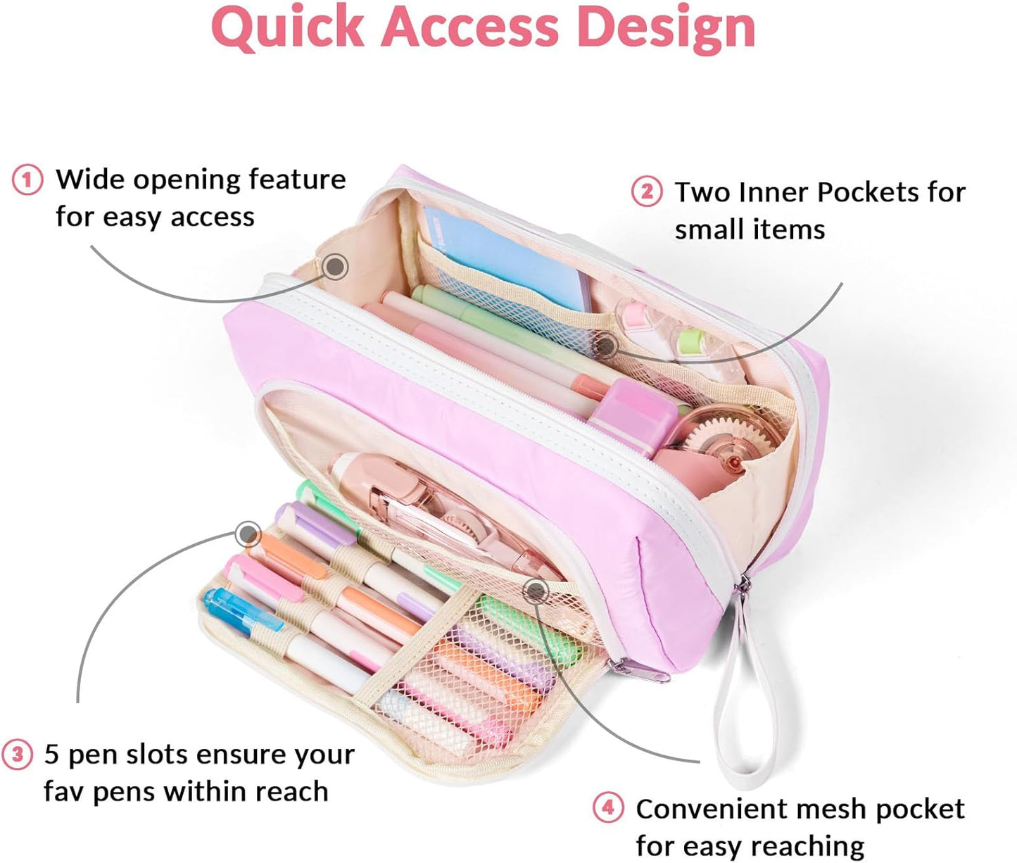 Sooez Big Capacity Pencil Case, Extra Large Pencil Pouch with Zipper Pocket, Wide Opening Pencil Bag, Portable Stationery Organizer, Cute Aesthetic School Office Supplies for Teens Girls Adults, Beige