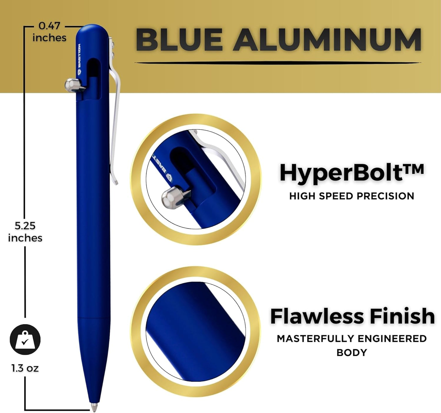 BASTION® Luxury Bolt Action Pen, Durable Professional Ballpoint Pen with Fine Tip, EDC Pen, Ink Refillable Pen for Birthday Gift, Travel Pen for School and Work