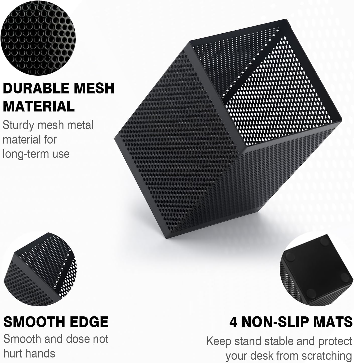 Comix Mesh Pen Holder Desk, Wire Pencil Holder with Foam Pad and Non-Slip Bottom Office Supplies Desk Organizer for Home Office School, 2 Packs