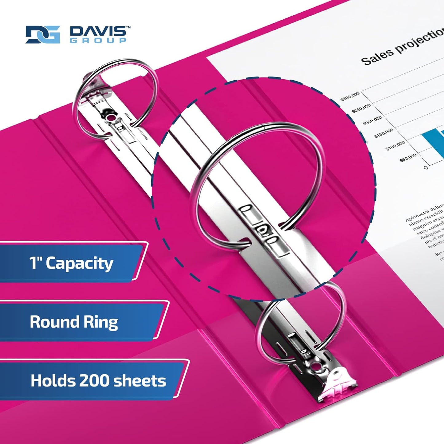 Easyview Premium 3-Ring Binders with Clear-View Covers and Round Rings, Binders for School or Office, 1 Inch, Pack of 6, Pink
