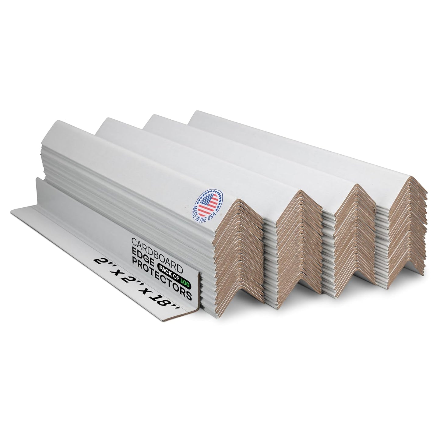 IDL Packaging - CEP-18 Cardboard Edge Protector 2” X 2” X 18”, Pack of 100 – V-Board Reinforced Cardboard Corners for Shipping – White Kraft Cardboard Corners for Packing – Moving Corner Protectors