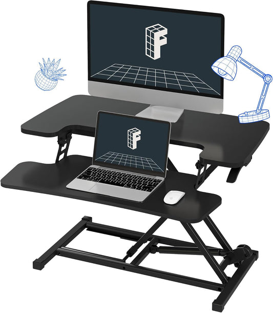 FLEXISPOT Height Adjustable 32in Standing Desk Converter Sit to Stand up Desk Riser Computer Workstation with Wide Keyboard Tray 2-Tier Desktop Black (32'', Black)
