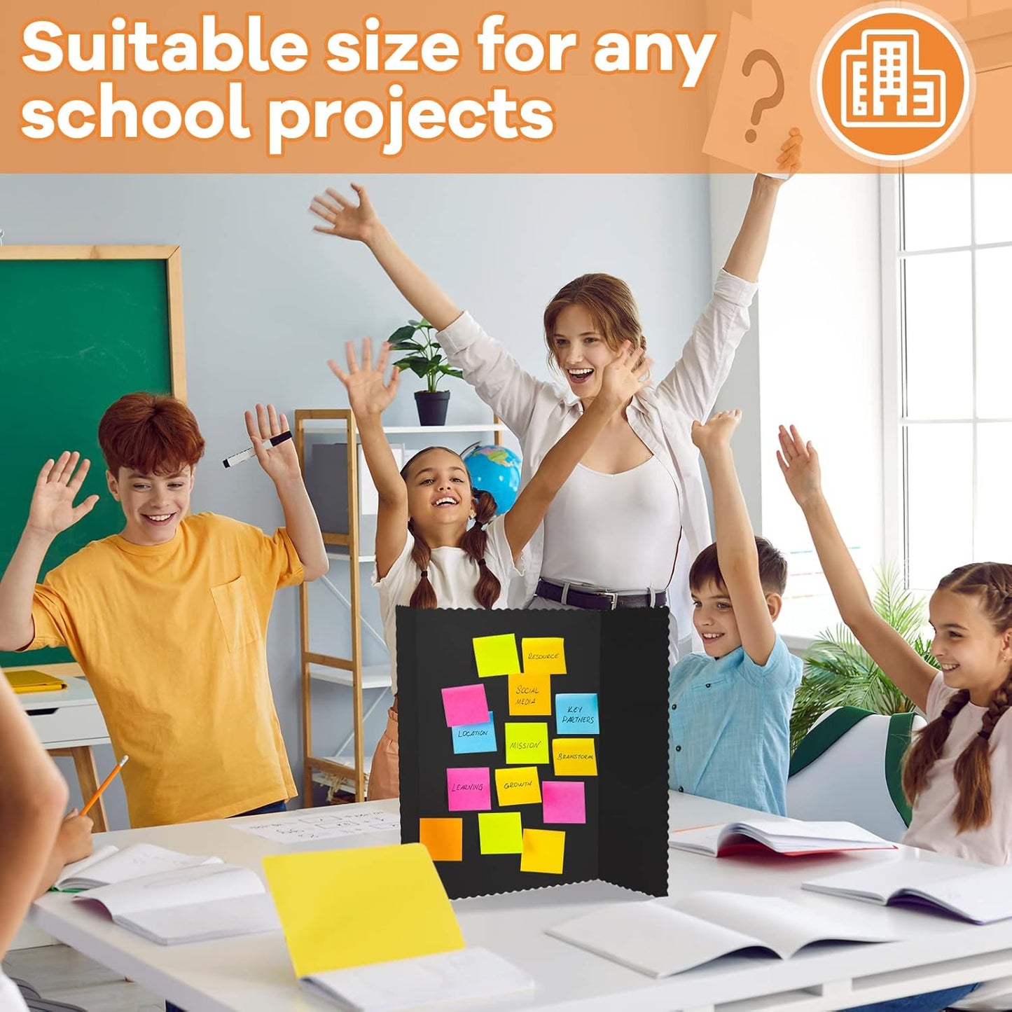 Henoyso 8 Pieces Tri Fold Poster Board Lightweight Fold Presentation Board for Science Fair Display(14 x 22 Inch,Black)