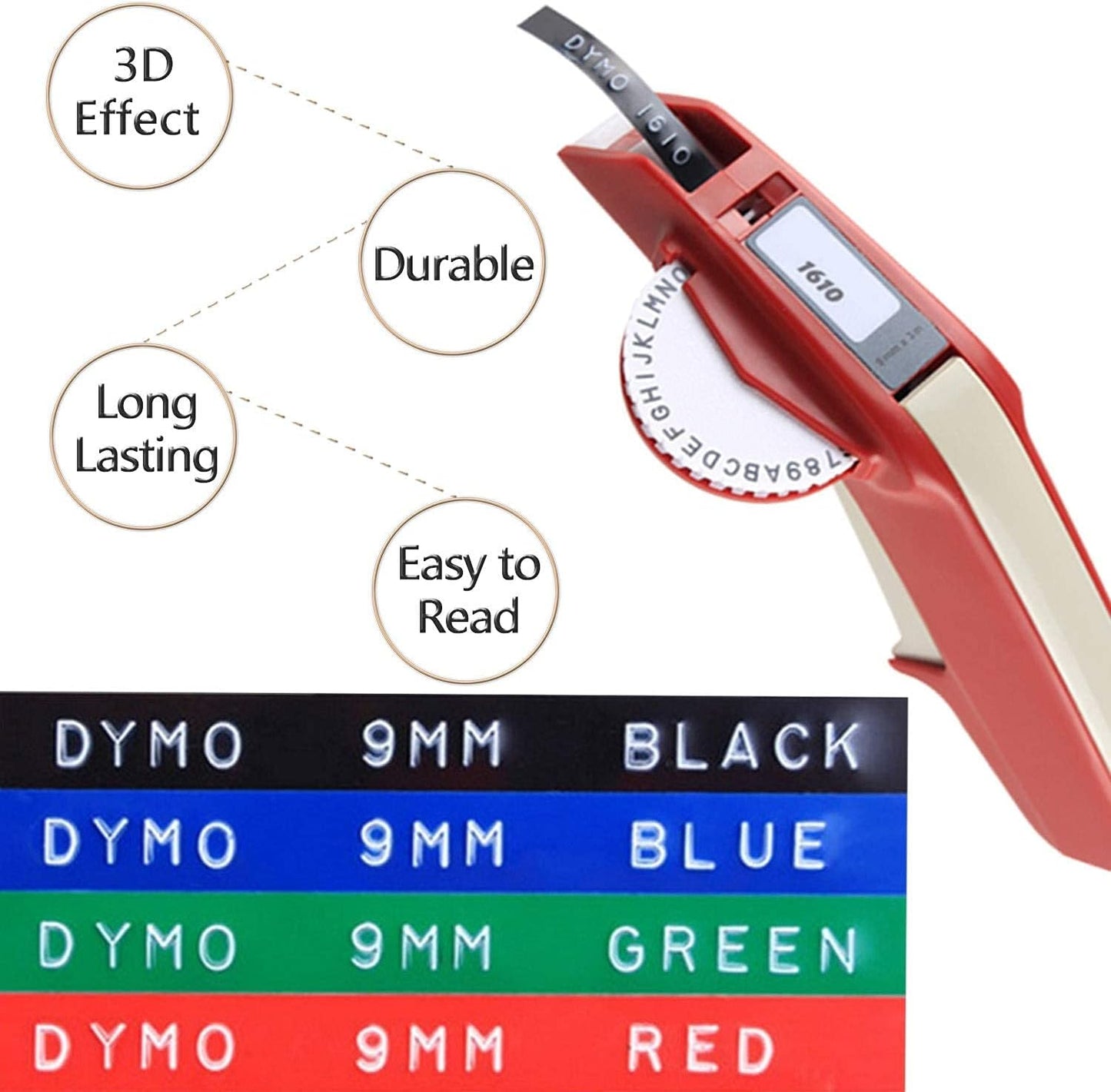 Pristar Replacement 3D Plastic 9mm Embossing Tapes 3/8'' x 9.8' Compatible for Dymo Embossing Label Maker Organizer Xpress 12965, Xpress Pro 12966, Office Mate II 154000, White Print on Black, 10-Pack