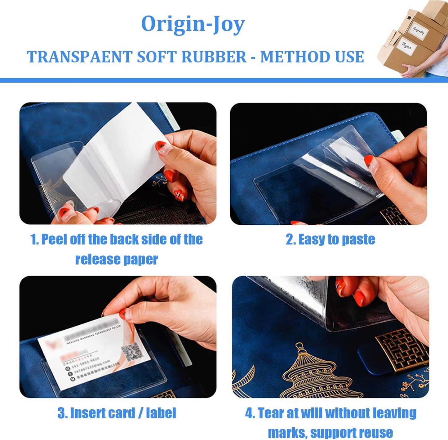 Origin-Joy 35 PCS Self Adhesive Index Card Pockets with Top Open, Clear Plastic Label Holder for Cards of Note, Library and Business, Adhesive Label Pockets & Card Holder (5 x 2.5 inch)