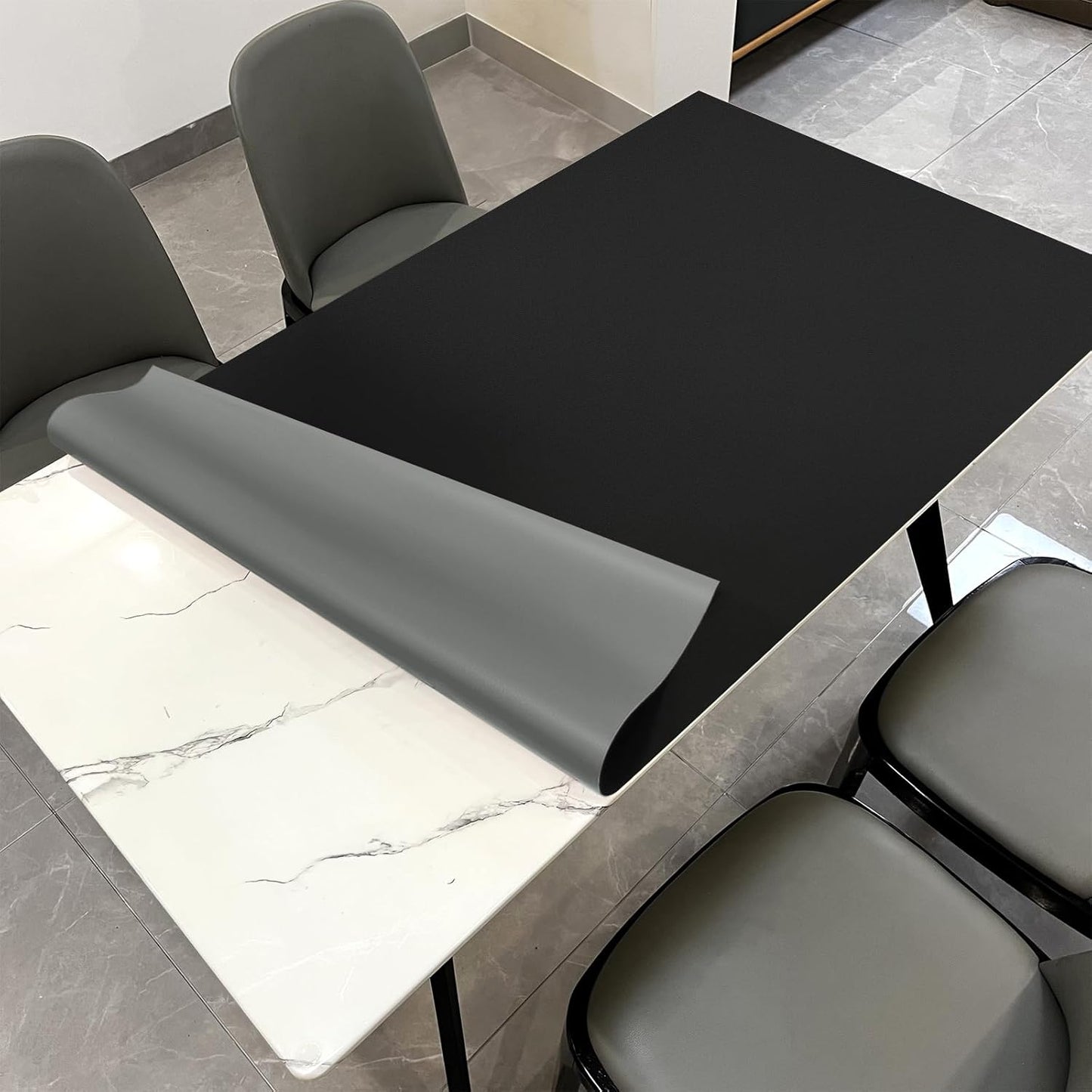 Leather Table Cover,1.8mm Thick,30x60 Inch Desk Cover,Large Desk Mat,Table Protector,Table Cover Protector,Craft Mats to Protect Table(Black+Gray,30x60)