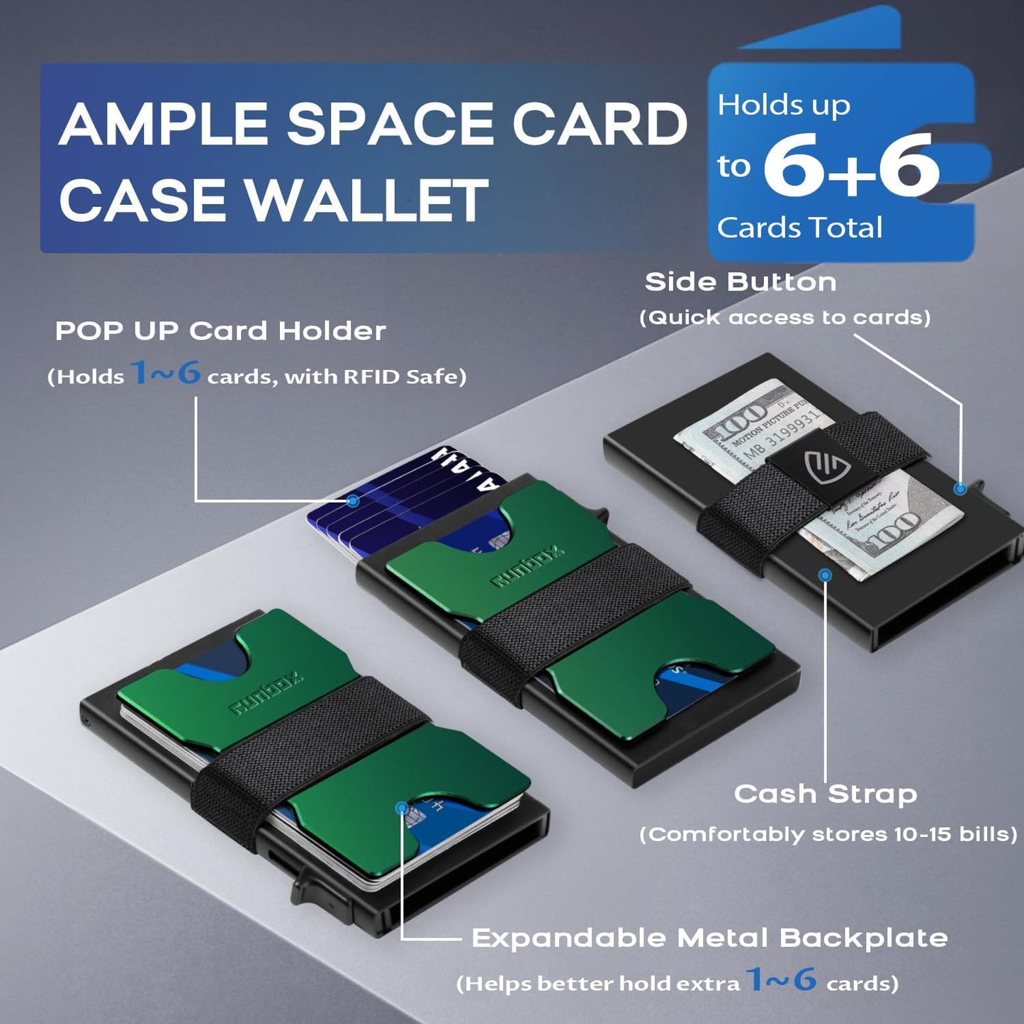 Mens Card Cases, Slim Card Holder Wallet for Men and Women, Minimalist RFID Blocking Wallet with Pop-Up Function, Thin Design, Metal Card Cases Holds 6+6 Cards, Gifts for Men, Men's Accessories
