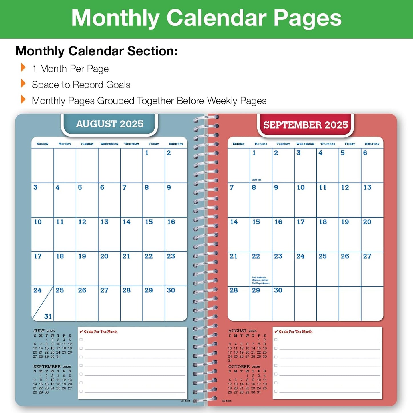 Global Datebooks Dated Middle School or High School Student Planner for Academic Year 2025-2026 Includes Ruler/Bookmark and Planning Stickers (Matrix Style - 5.5"x8.5" - Triple Stripe)