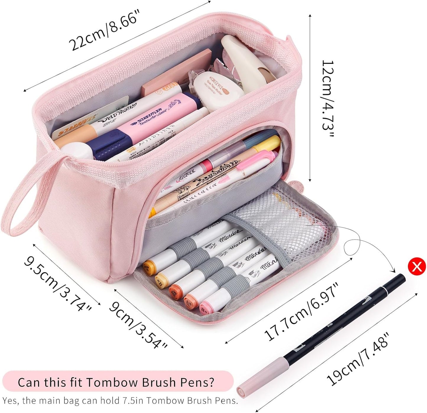 HVOMO Pencil Case Large Capacity Pencil Pouch Handheld Pen Bag Cosmetic Gift for Office School Teen Girl Boy Men Women Adult (Pink)