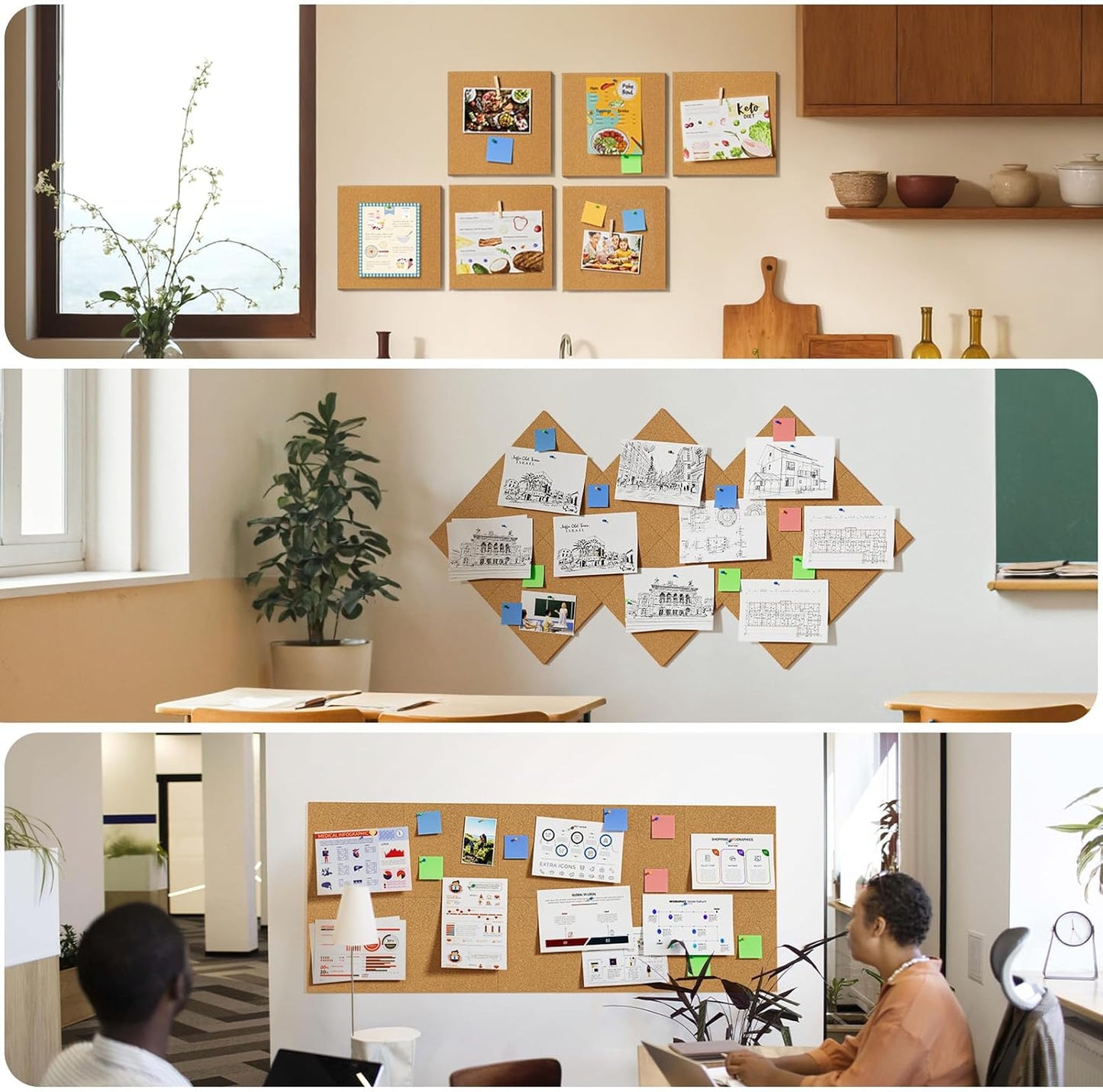 MaxGear Large Cork Board for Wall 60" x 36", 15 Pack Cork Board Tiles with 40 Pushpins & Safe Removable Adhesive Tabs, 12" x 12" Corkboards for Office, School, Home