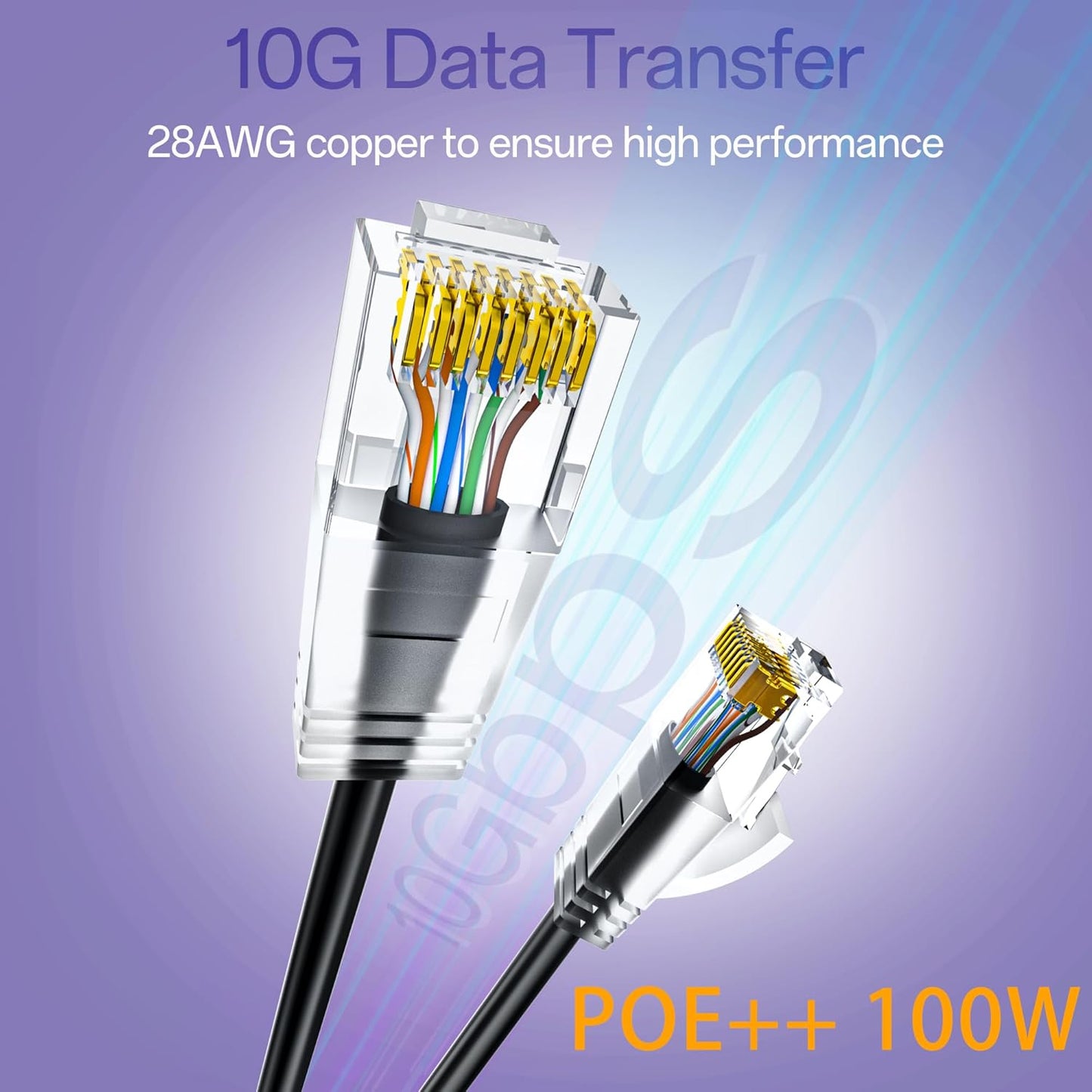 Cat6a Patch Cables 0.5ft (48 Pack) Slim, Cat6 Ethernet Patch Cable Pure Copper, Flexible Cat 6 Patch Cable 550MHZ 10G, Space-Saving Cat 6A Network Cables for Patch Panel Black