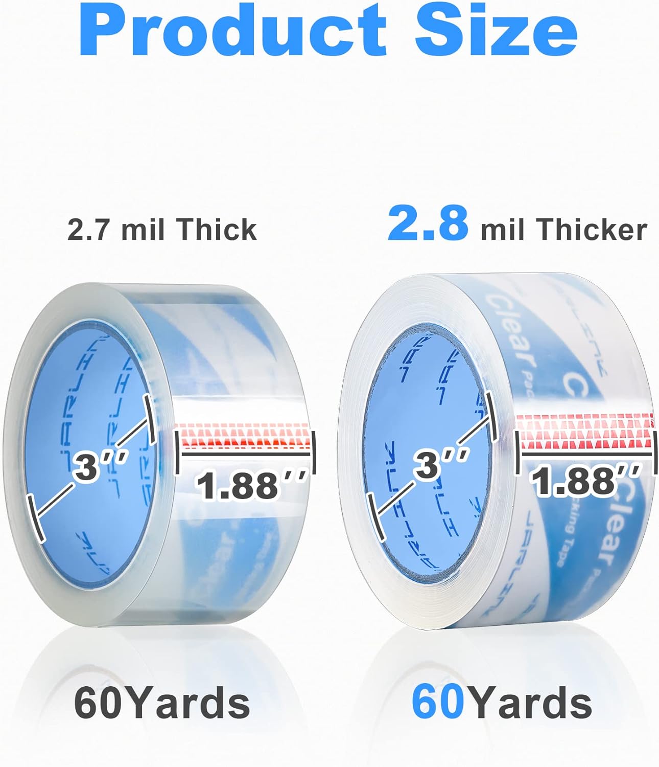 JARLINK Clearer Packing Tape 18 Rolls, Heavy Duty Packaging Tape for Shipping Packaging Moving Sealing, 2.8mil Thicker, 1.88 inches Wide, 60 Yards Per Roll, 1080 Total Yards