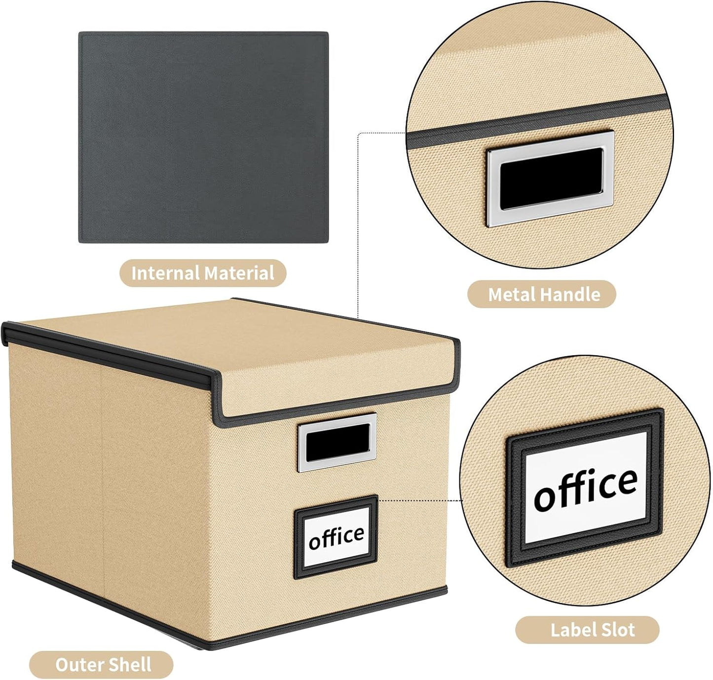 Huolewa File Organizer Box with Lid, Collapsible File Folder Organizer for Office Document Storage, Filing Box with Plastic Slide for Letter/Legal Size Hanging Files, Brown, 2 Pack