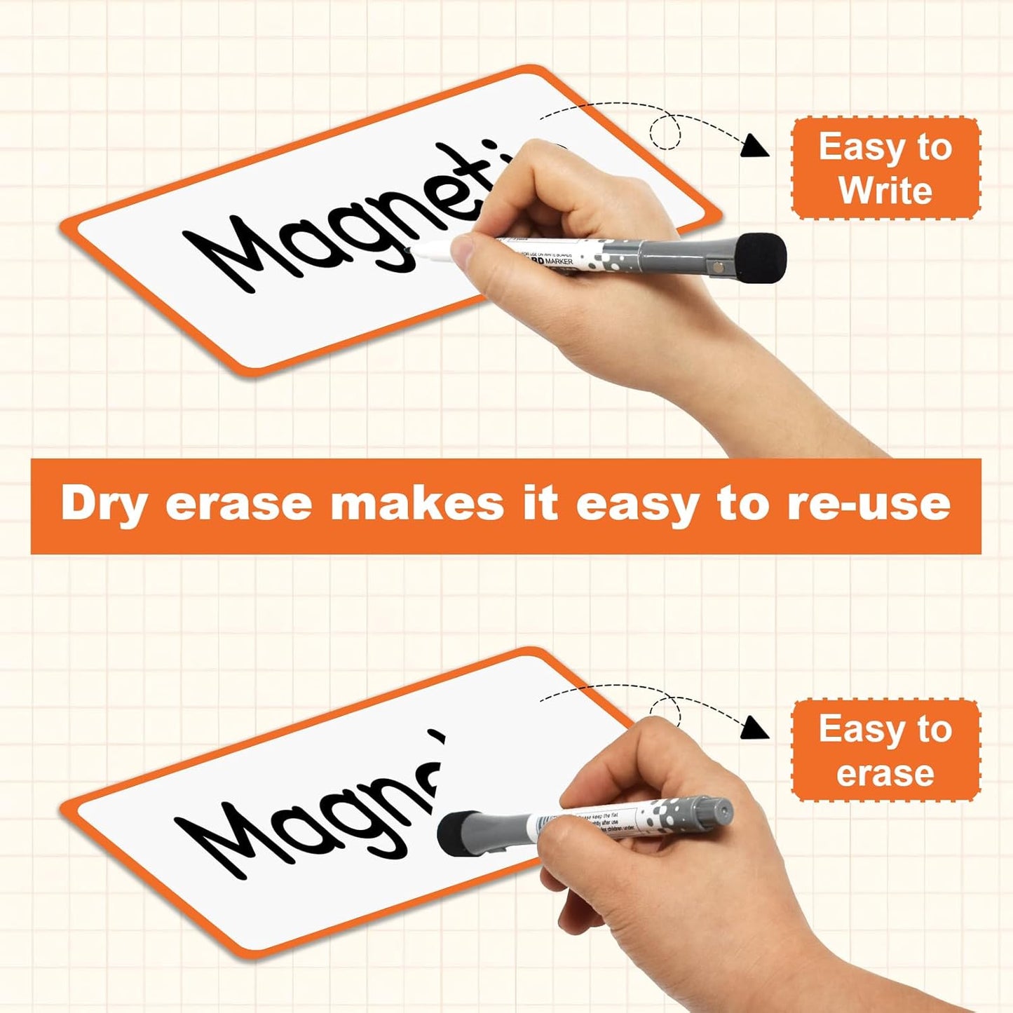 24 Pack Magnetic Name Tags & Labels - 3x5 Inch Dry Erase Reusable Stickers for Warehouse, Office, Classroom - Strong Adhesive Whiteboard Tags for Organizing, Inventory, Staff Identification